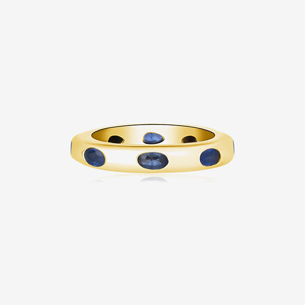 Blue Sapphire Flush-Set Dome Ring in 14K Yellow Gold | JJ Jewelry