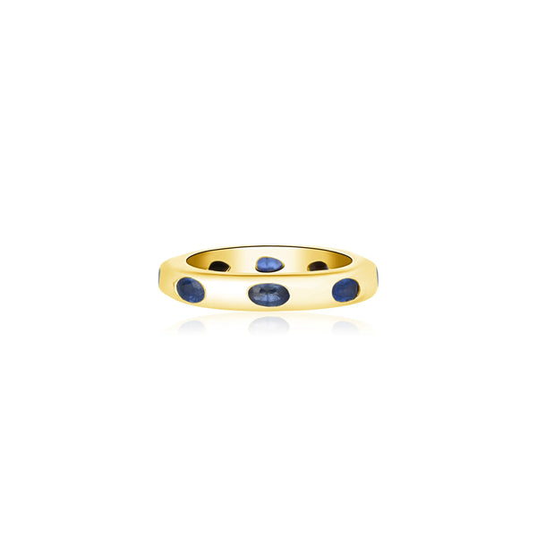 Blue Sapphire Flush-Set Dome Ring in 14K Yellow Gold | JJ Jewelry Miami