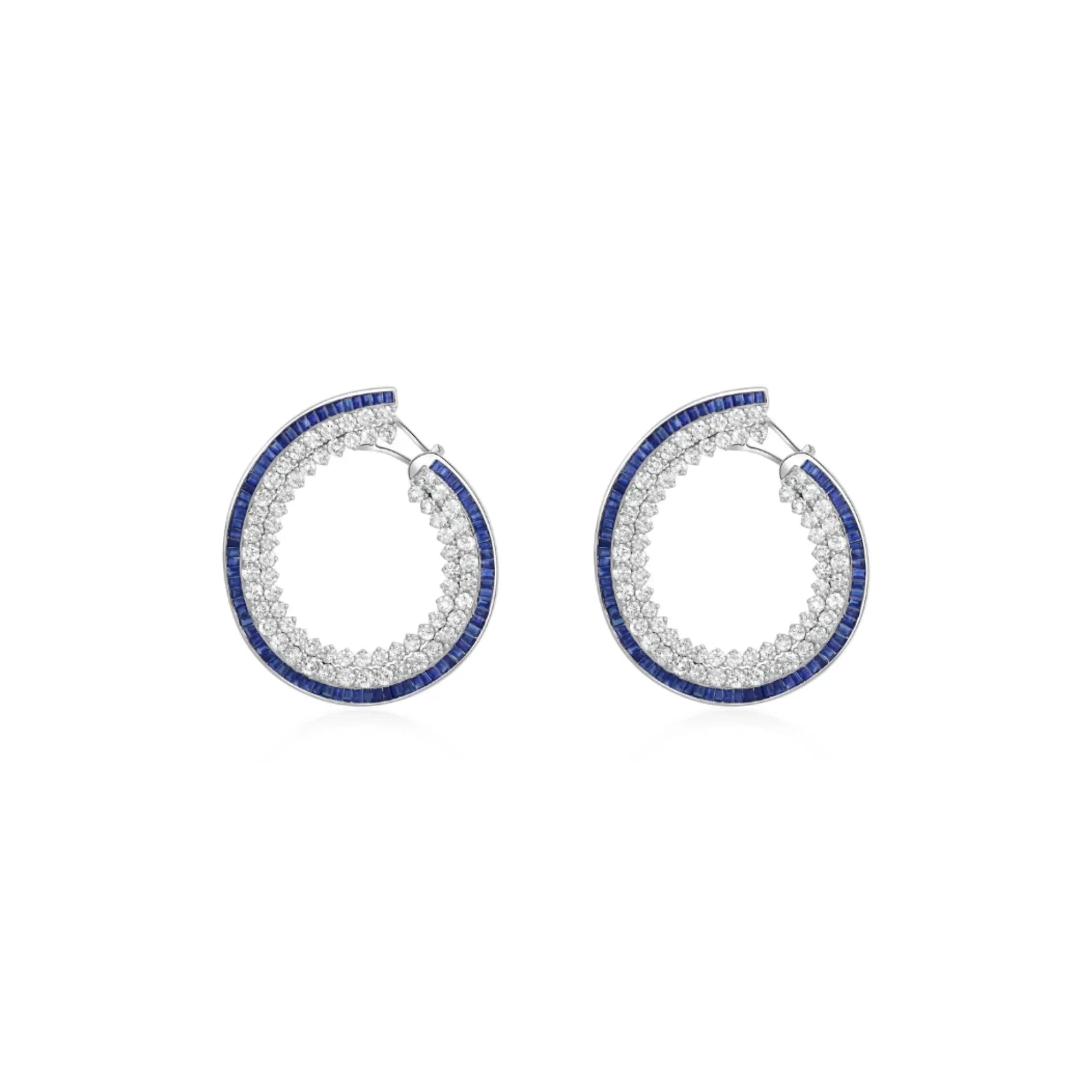 Blue Sapphire & Diamond Garland Earrings 18K White Gold | JJ Jewelry Miami