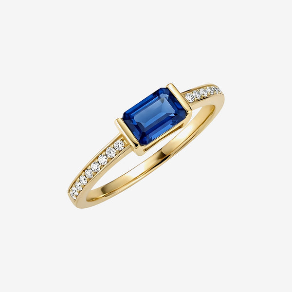 Blue Sapphire and Diamond Ring in 14K Yellow Gold | JJ Jewelry