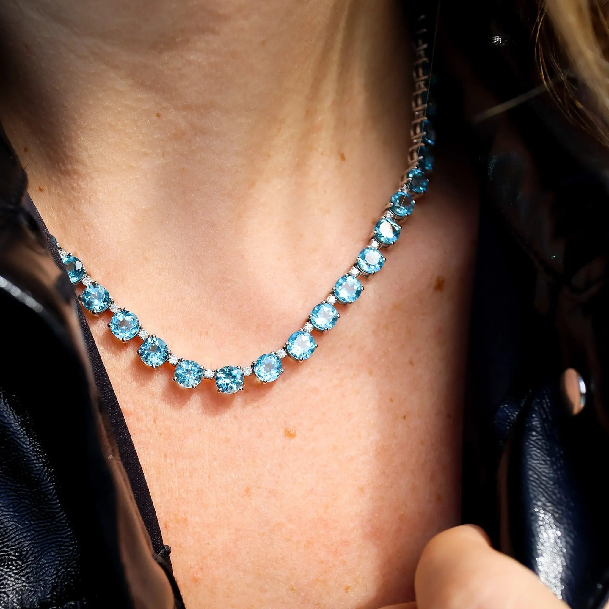 Blue Topaz and Diamonds Necklace-Princess Jewelry Shop