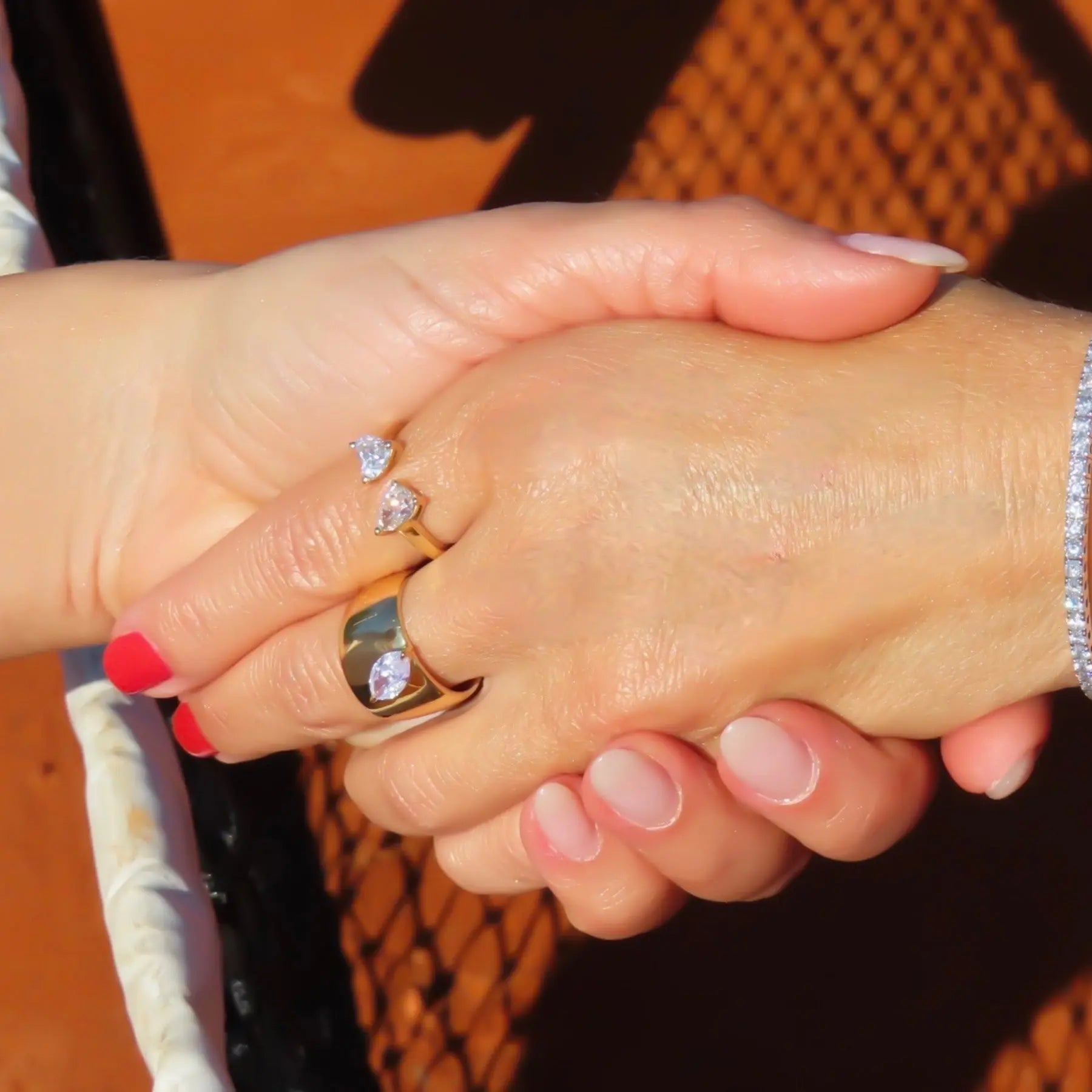 Wide gold band ring with horizontal marquise diamond setting