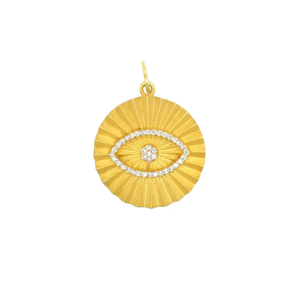 Brushed Gold Diamond Eye Pendant in 14K Yellow Gold | JJ Jewelry Miami