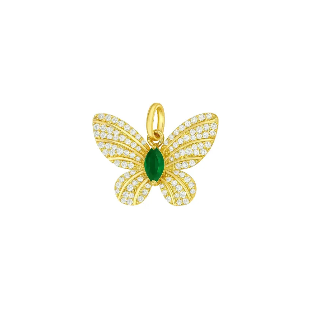 Butterfly pendant with emerald and diamonds in 14K yellow gold by JJ Jewelry