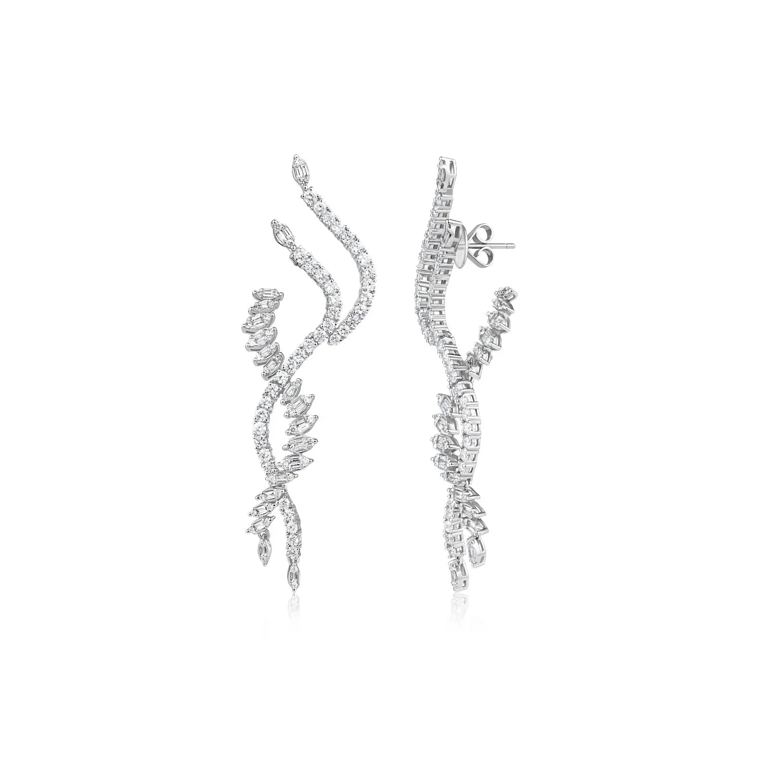 Crossover Wave Diamond Long Earrings-Princess Jewelry Shop