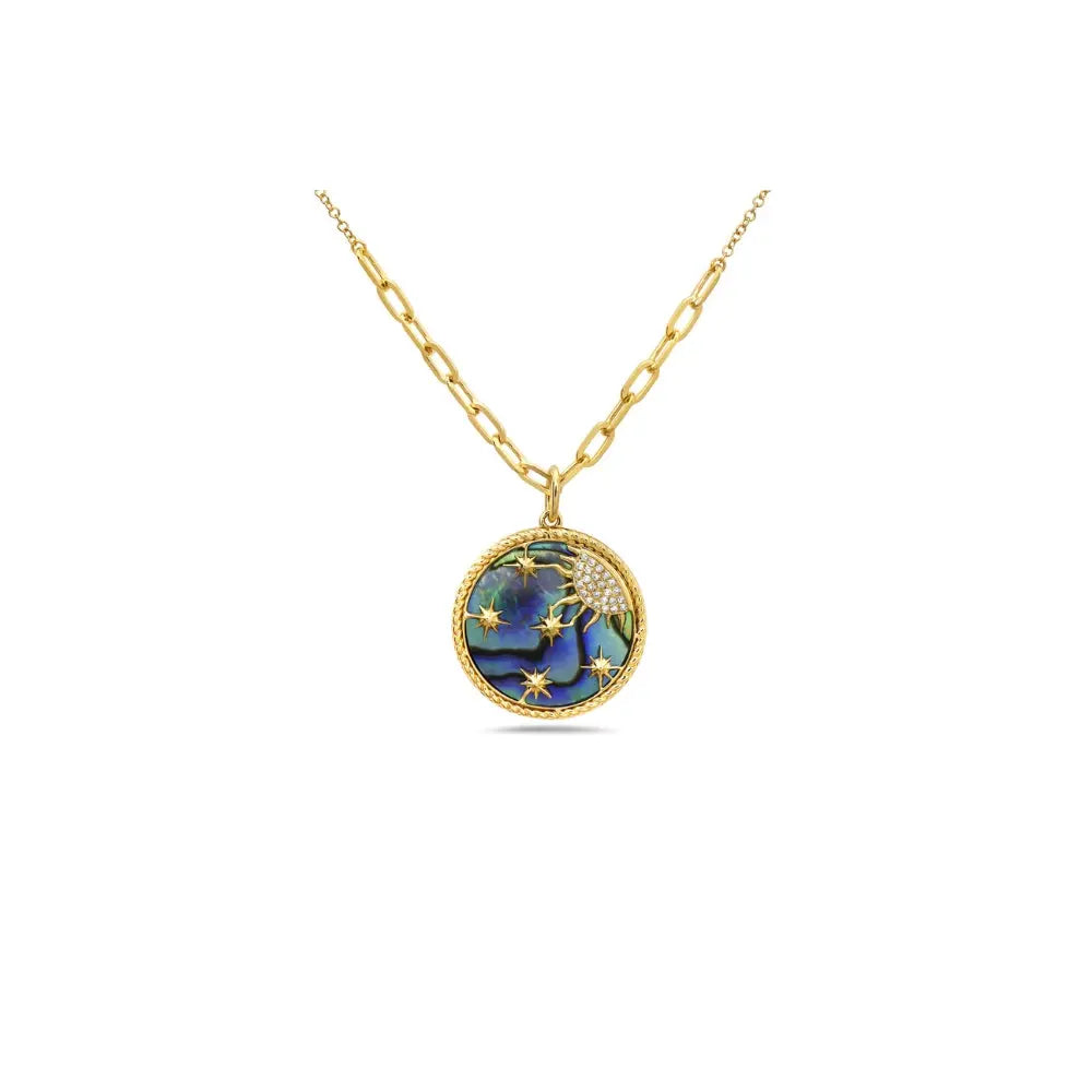 Celestial Abalone Pendant Necklace with Diamonds | 14K Gold | JJ Jewelry Miami