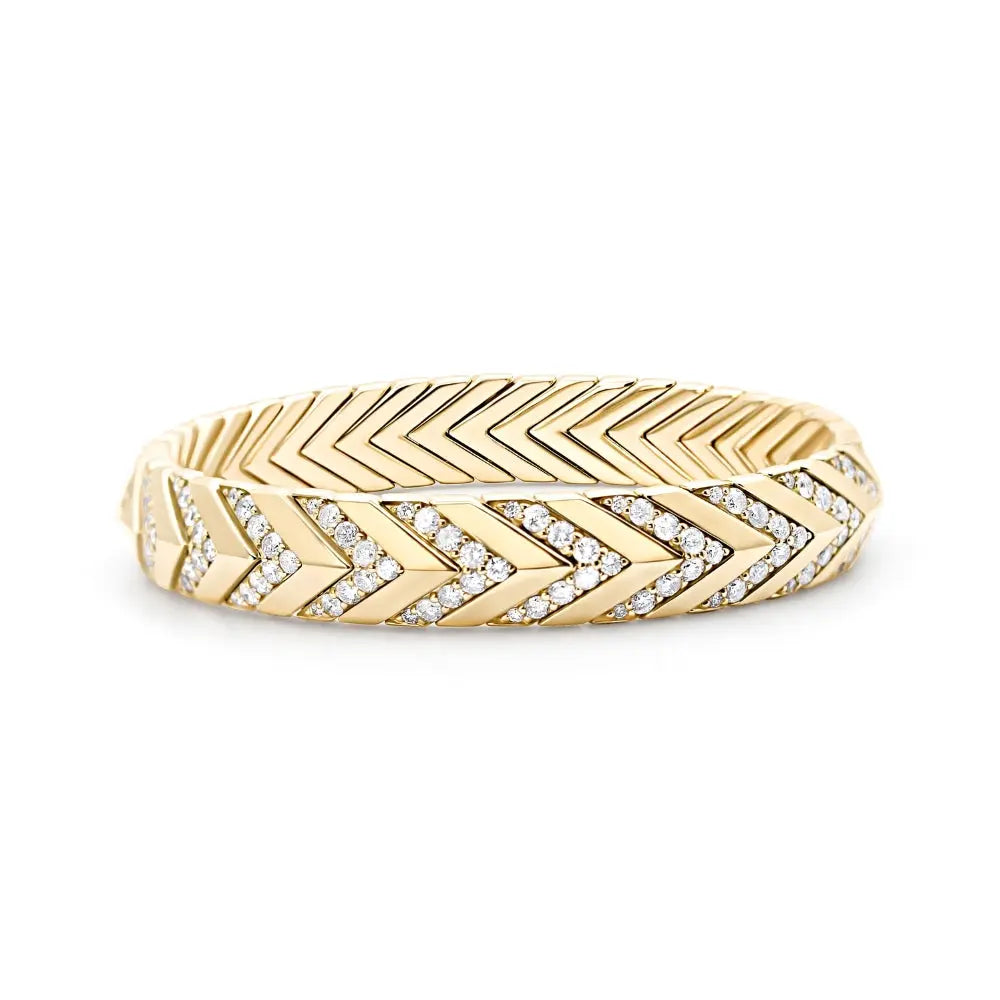 Chevron Diamond Flexible Bangle Bracelet | Yellow Gold | JJ Jewelry Miami