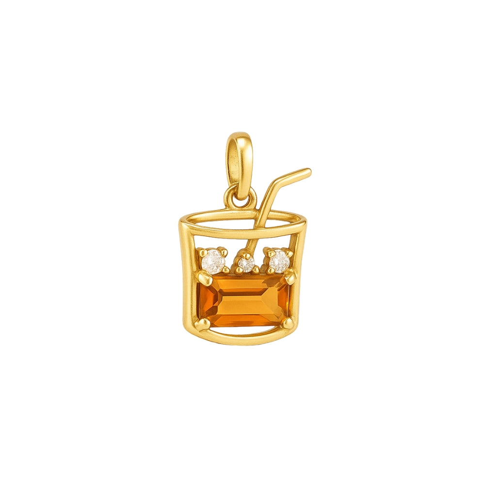 Whisky Pendant in 18K Yellow Gold with Citrine and Diamonds