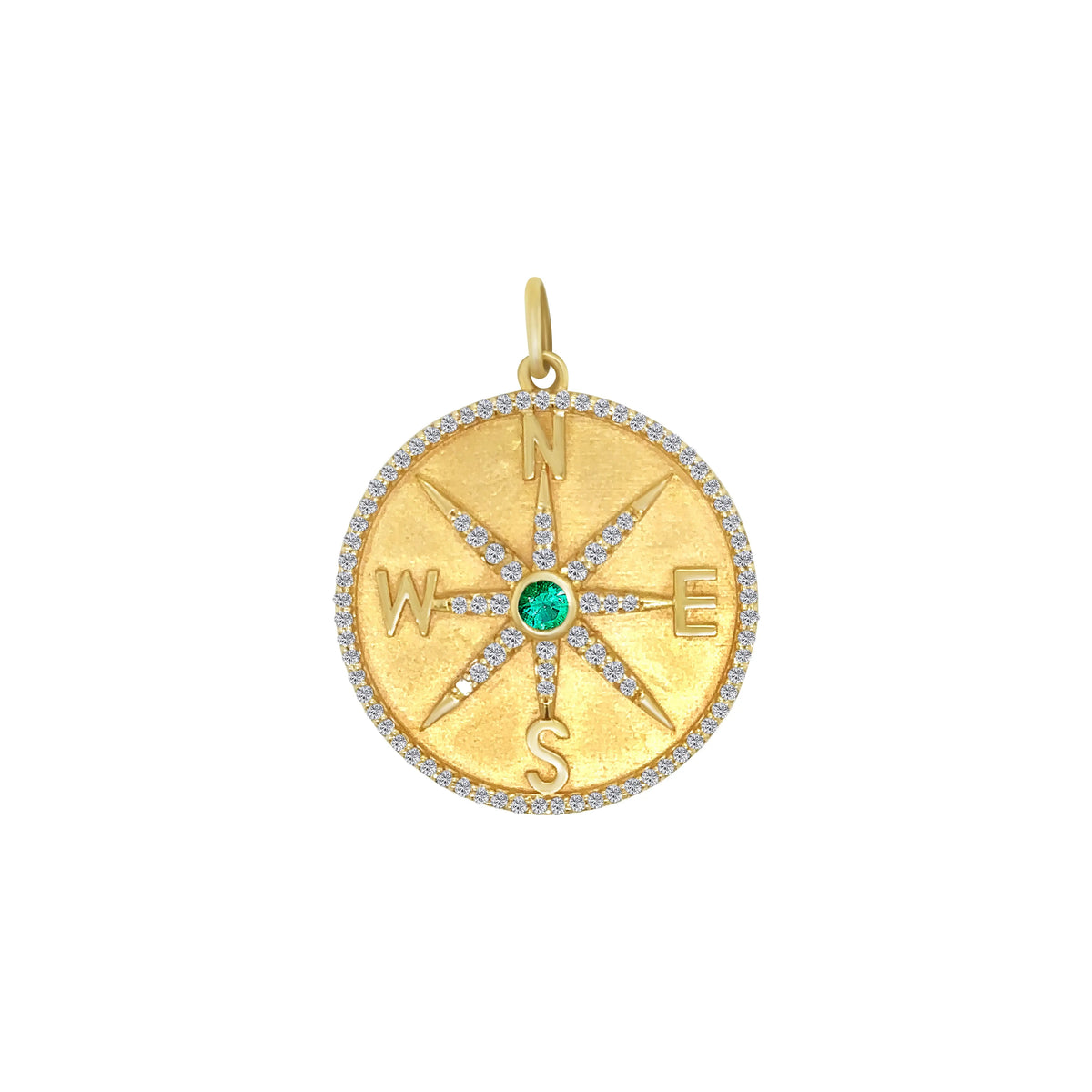 Compass Rose Emerald & Diamond Pendant in 14K Yellow Gold | JJ Jewelry ...