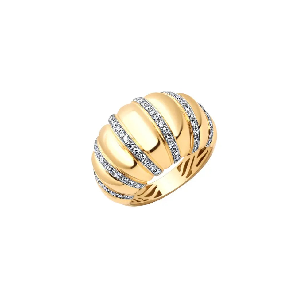 Croissant Diamond Dome Ring in 18K Yellow Gold | JJ Jewelry Miami