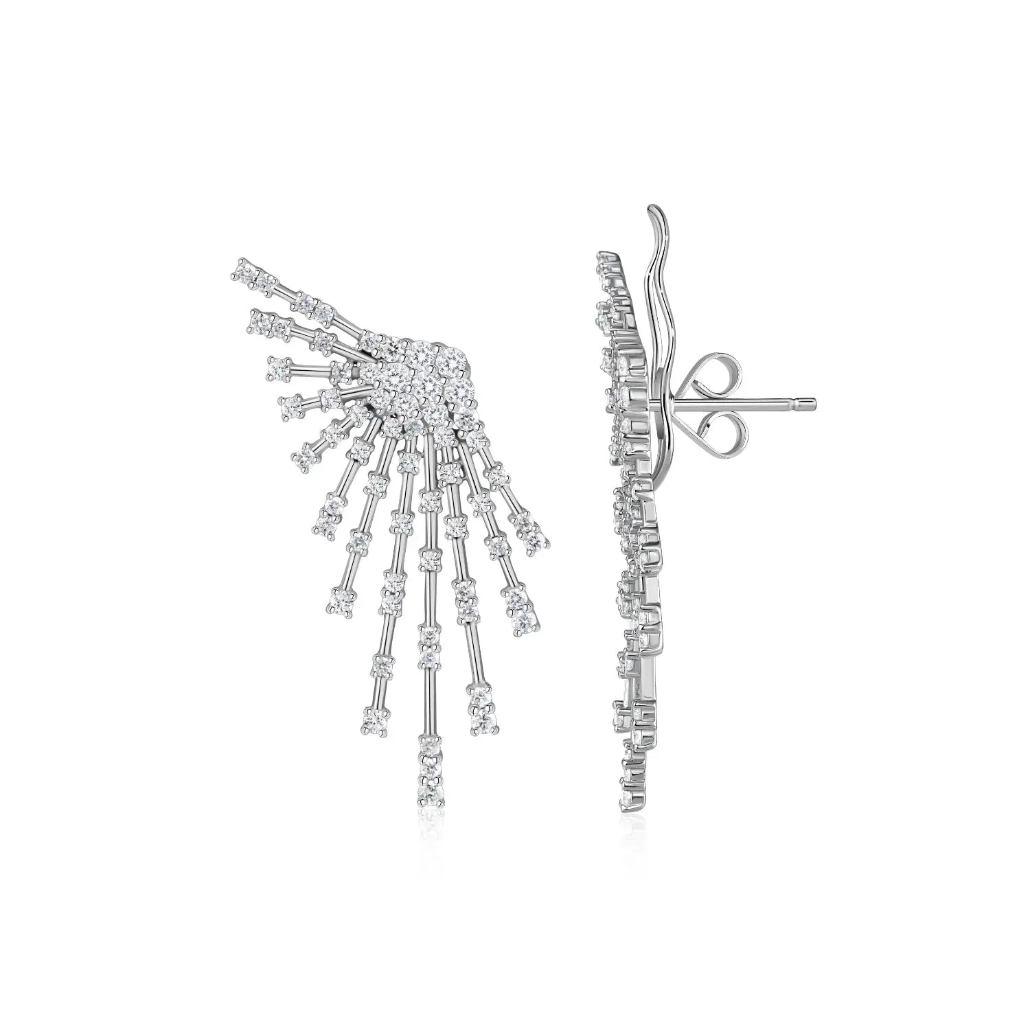 Crossette Diamond Drop Earrings in 18K White Gold | JJ Jewelry Miami