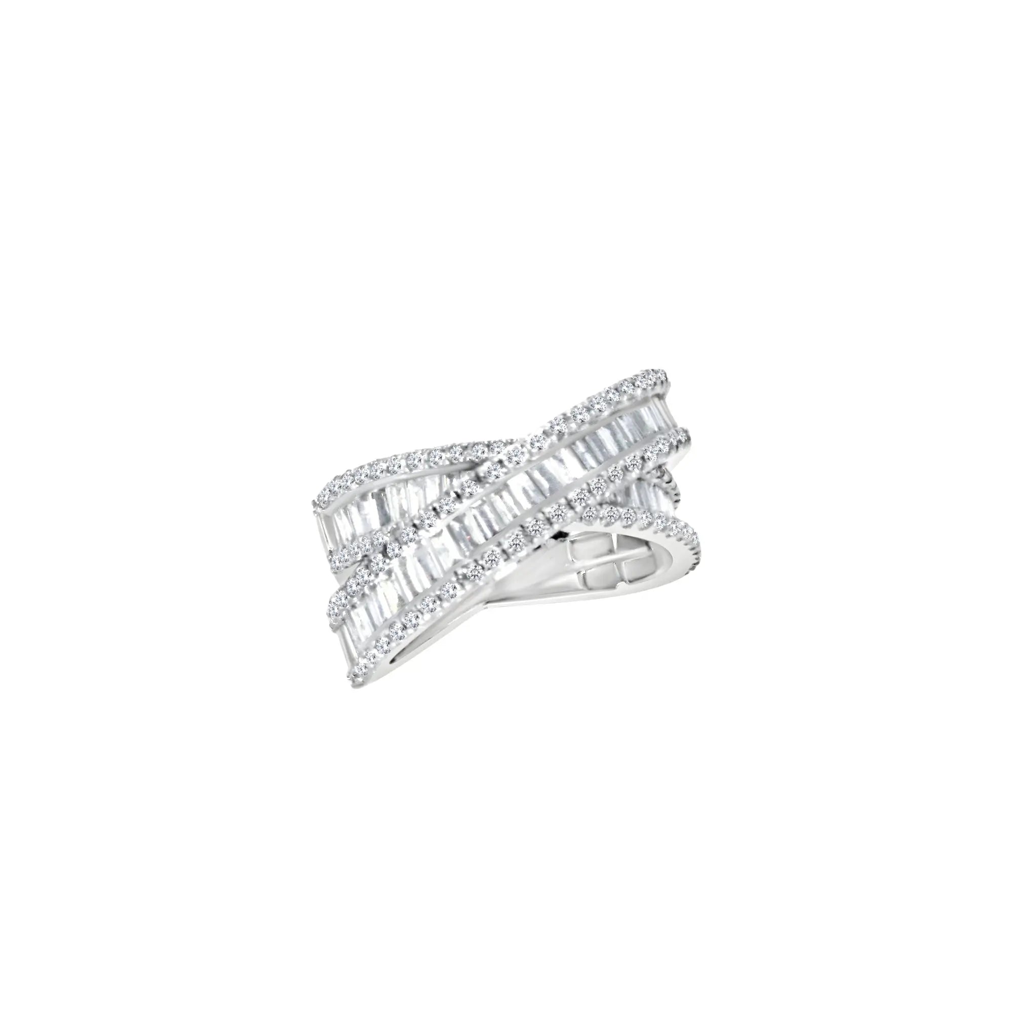 Crossover diamond ring in 18K white gold by JJ Jewelry