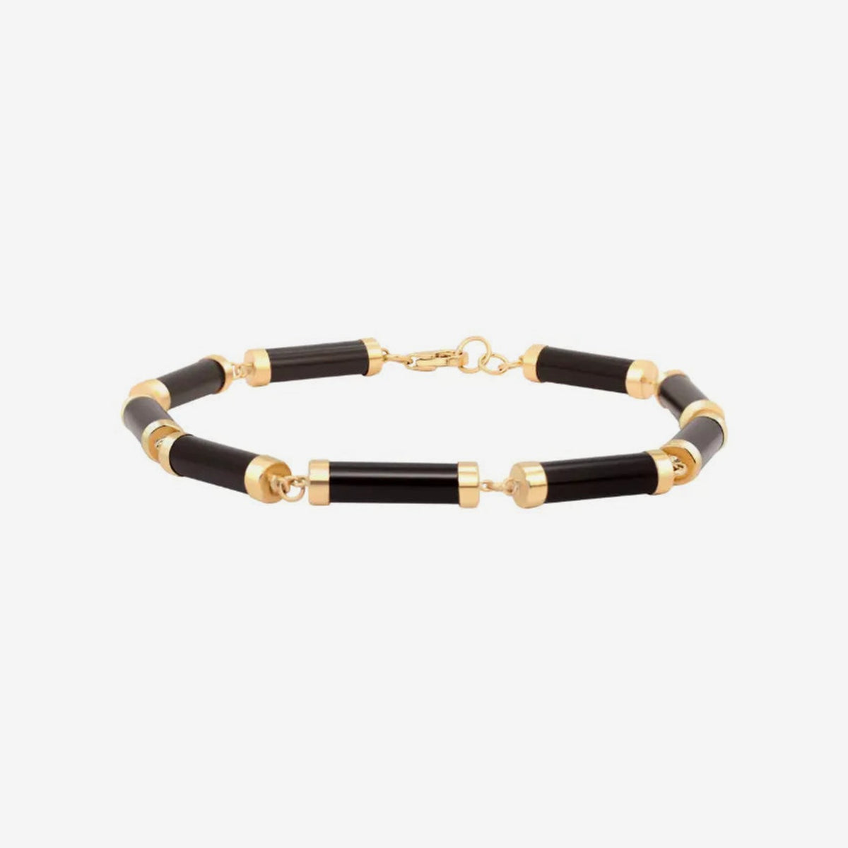 Cylinder Link Gemstone Bracelet in Yellow Gold with Onyx | JJ Jewelry