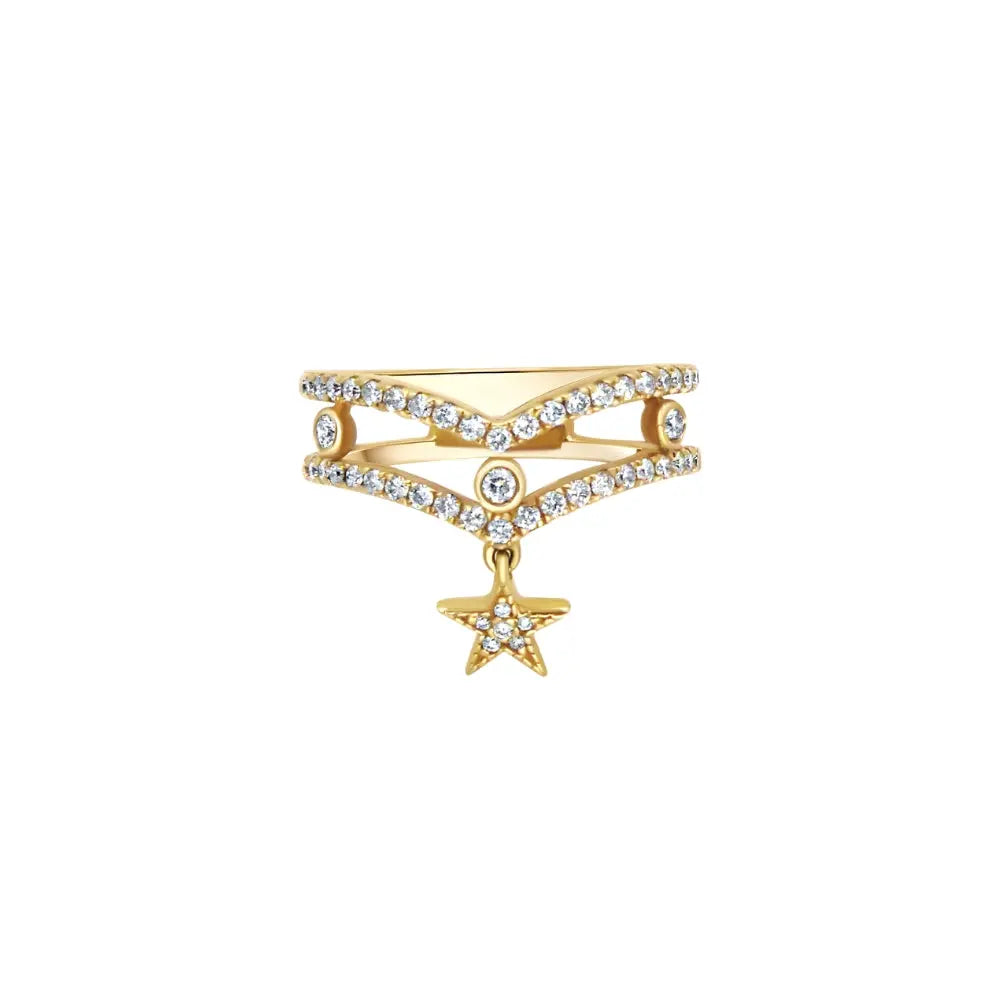 Dancing Star Pavé Diamond Ring in 14K Yellow Gold | JJ Jewelry Miami