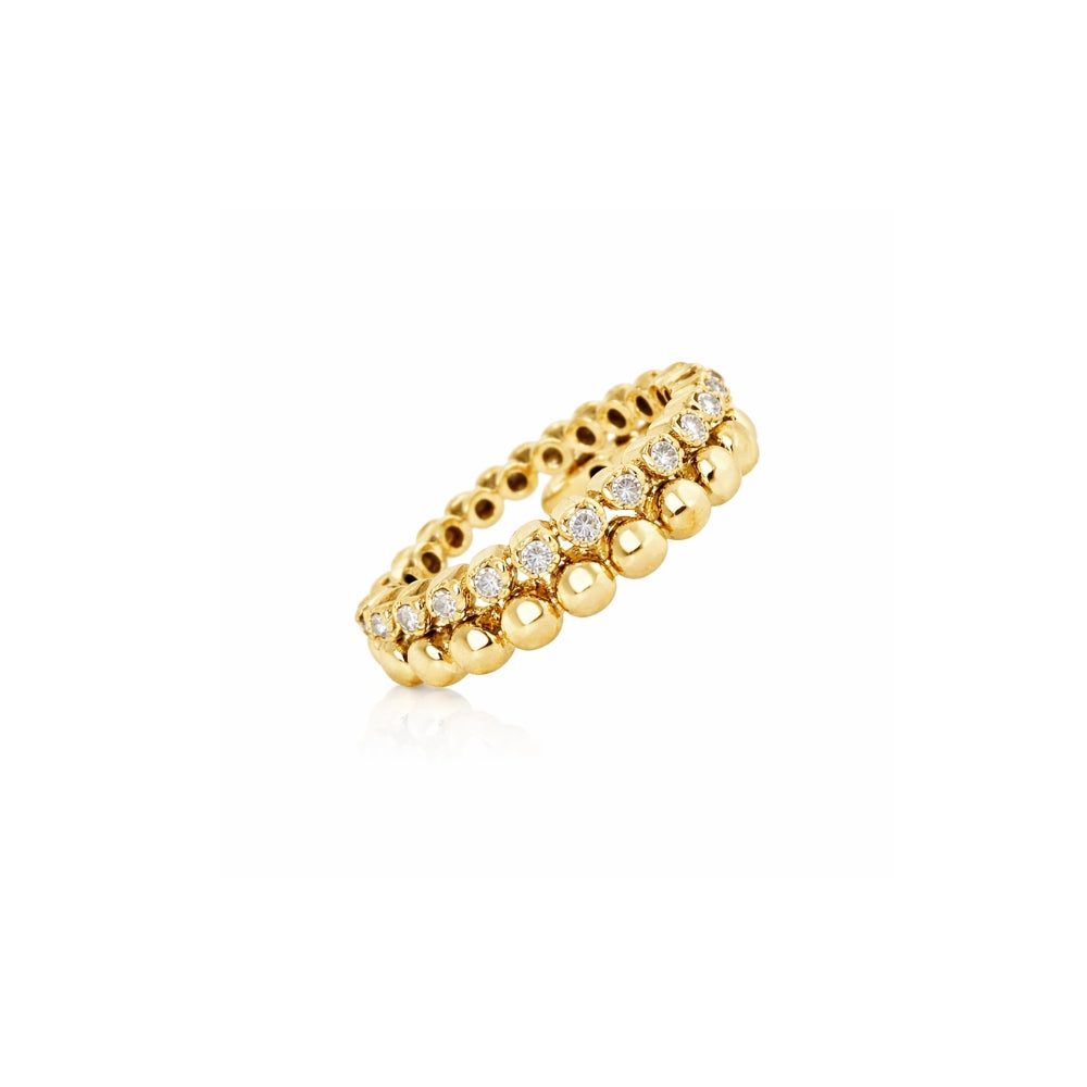 Diamond Beaded Flexible Stackable Ring in 14K Gold