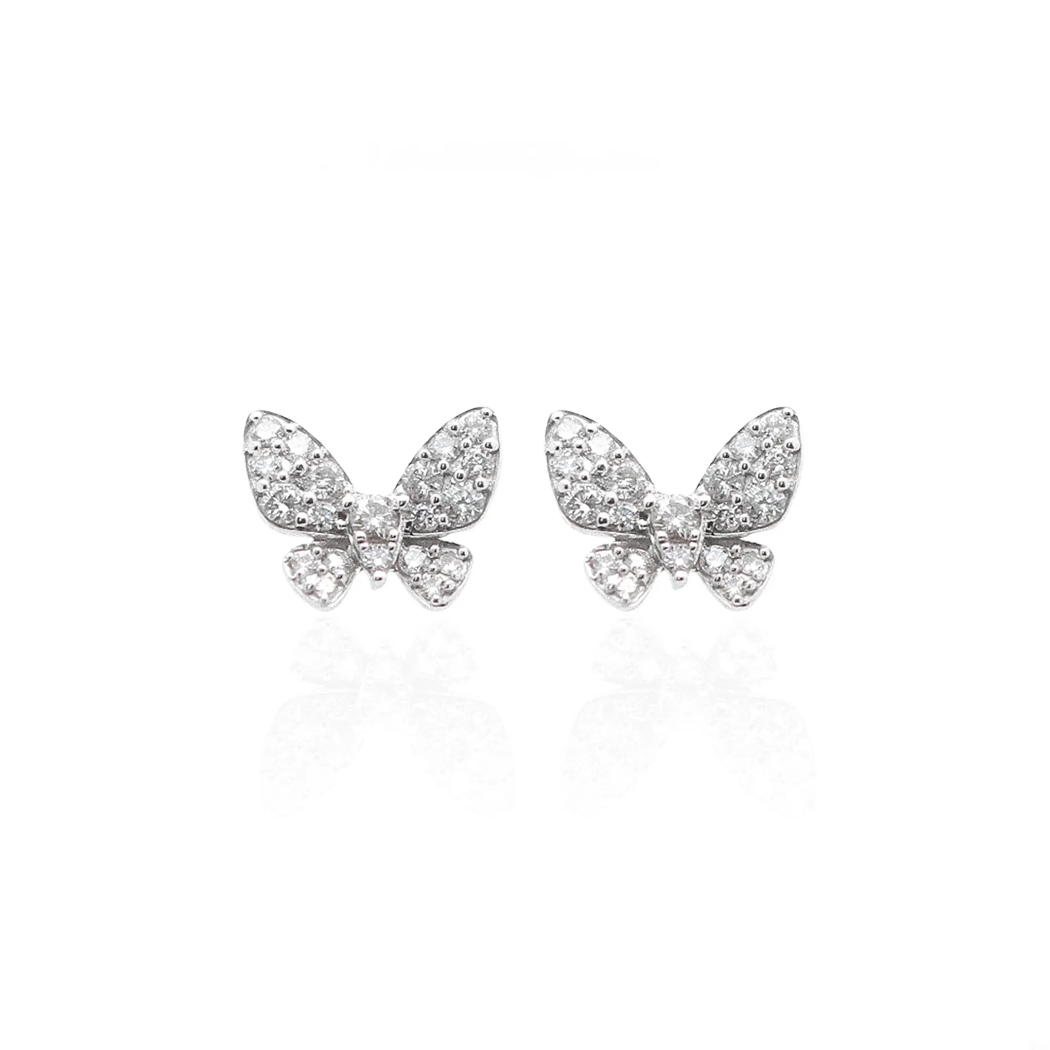 Diamond Butterfly Stud Earrings in 18K Gold | JJ Jewelry Miami