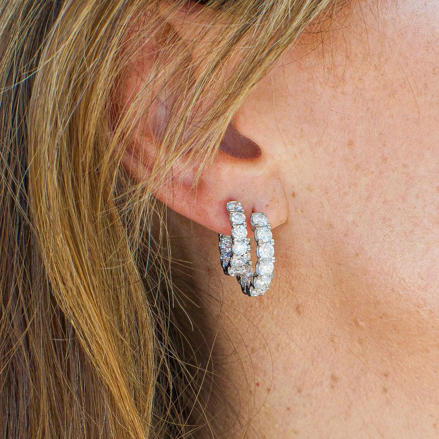 Diamond Inside-Out Hoop Earrings in 14K White Gold | JJ Jewelry Miami