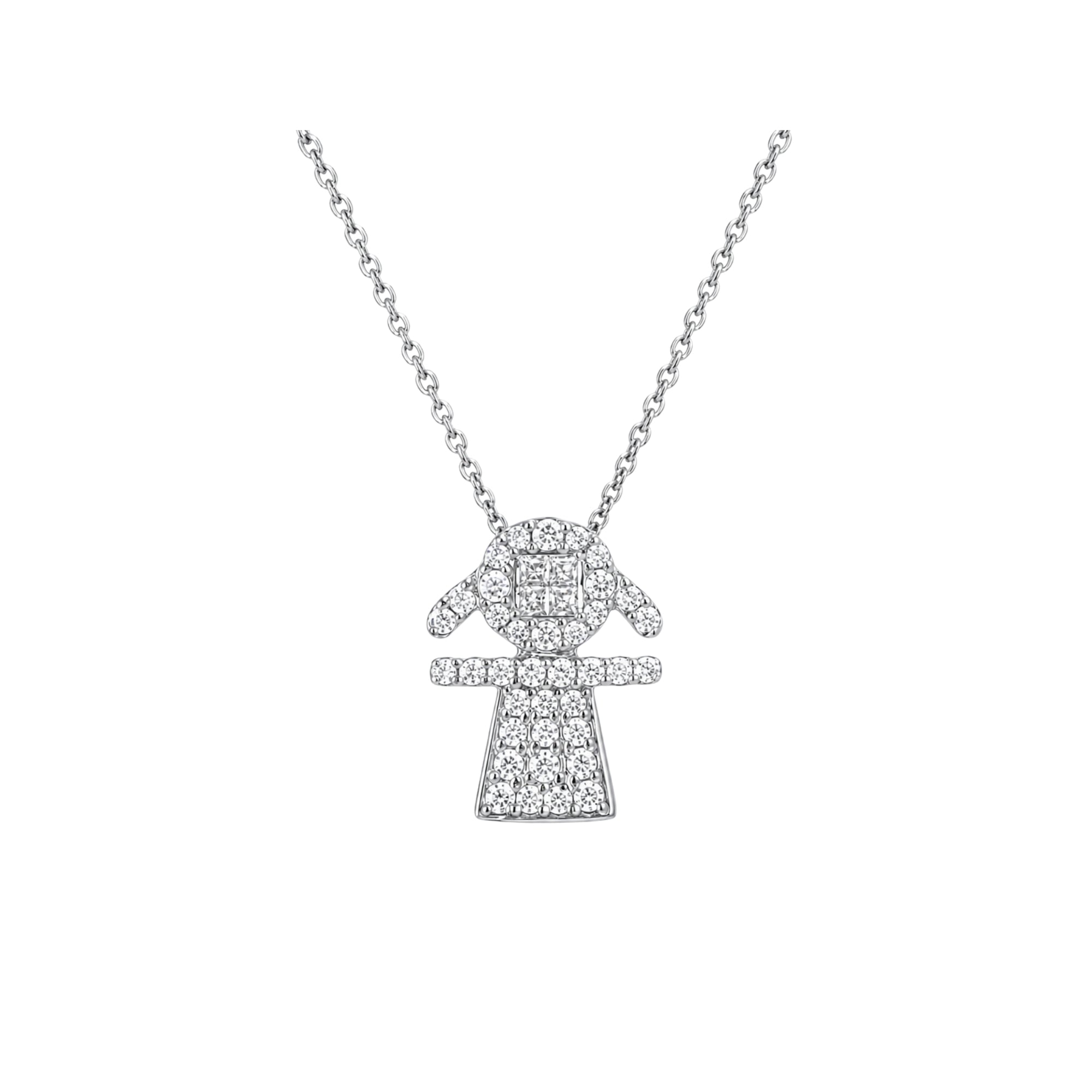 Diamond Pavé Girl Silhouette Pendant Necklace in 18K Gold