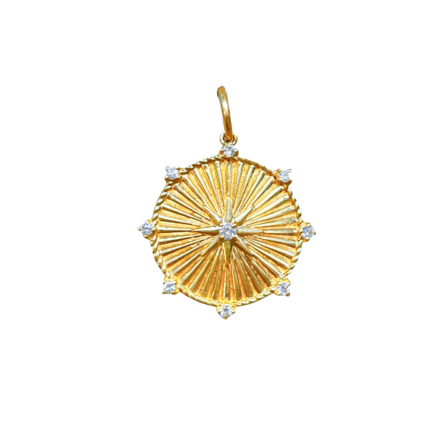 Diamond Starburst Round Pendant in 14K Yellow Gold