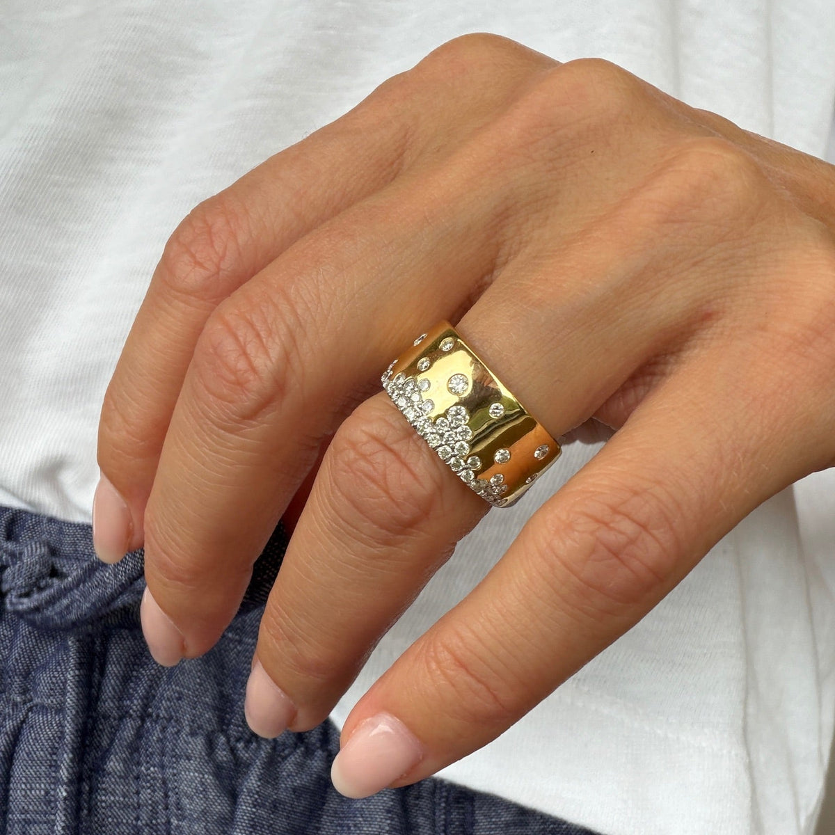 Diamond Stardust Wide Band Ring, lifestyle view 1 | JJ Jewelry
