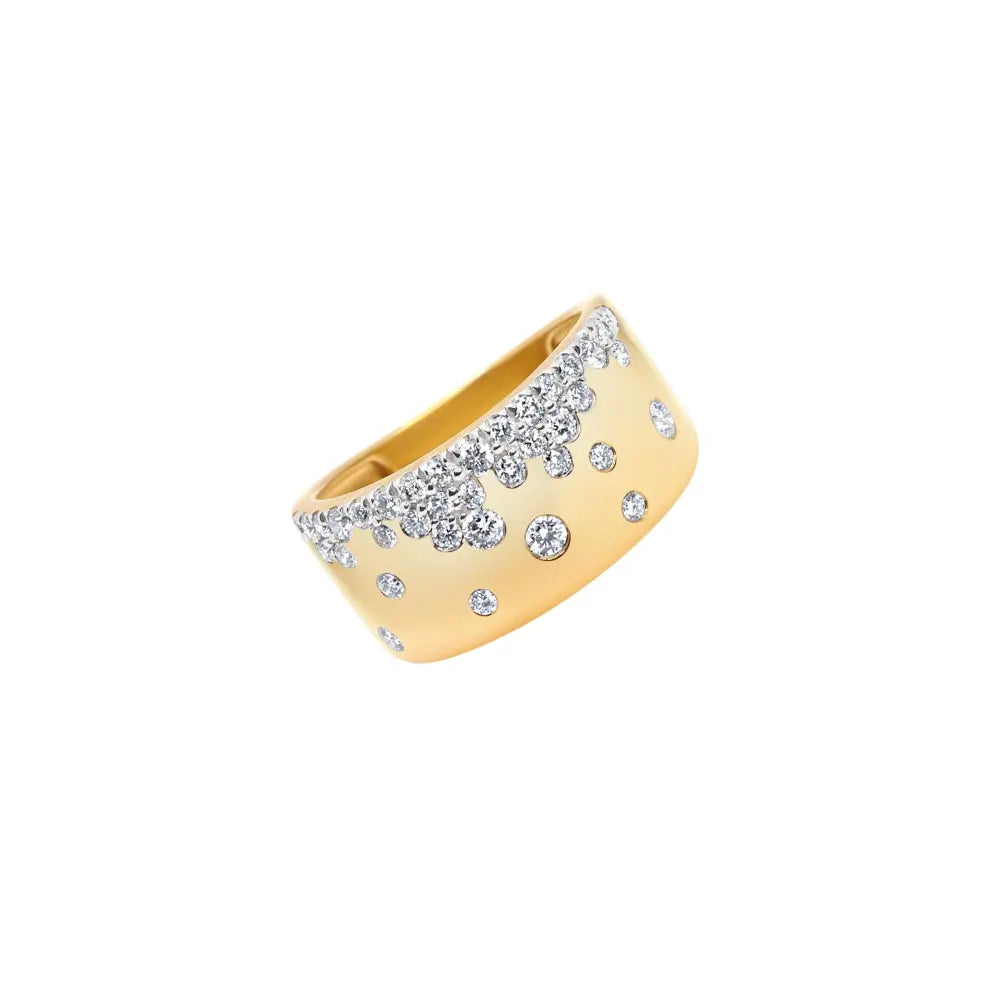 Diamond Stardust Wide Band Ring in 18K Yellow Gold | JJ Jewelry Miami