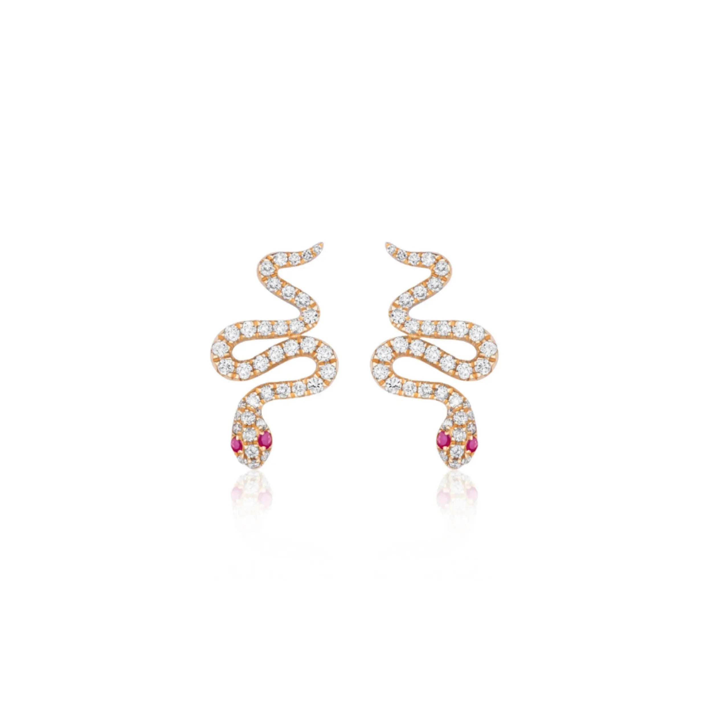 Diamond & Ruby Snake Earrings-Princess Jewelry Shop