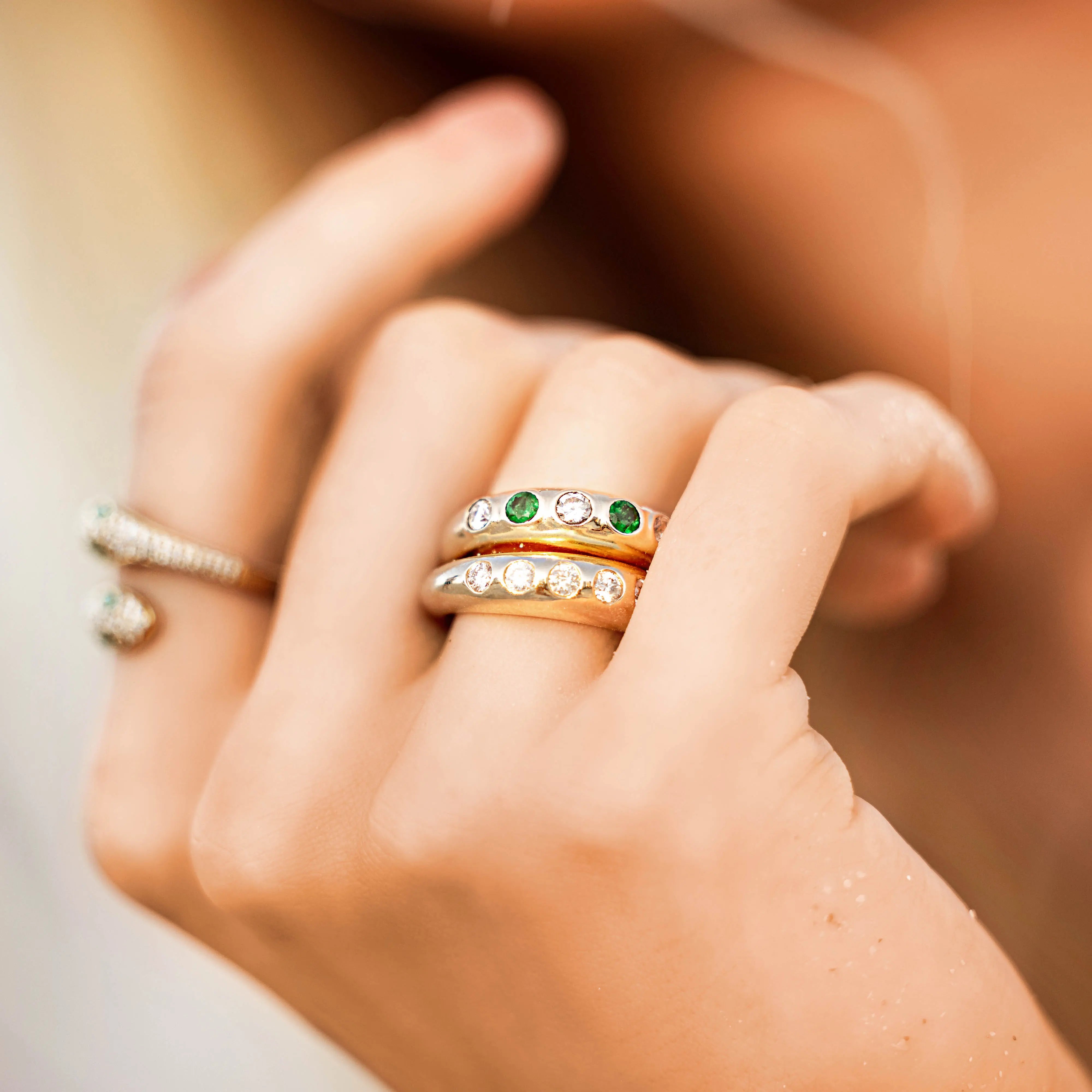 Diamond and Emeralds Gypsy Ring-Princess Jewelry Shop