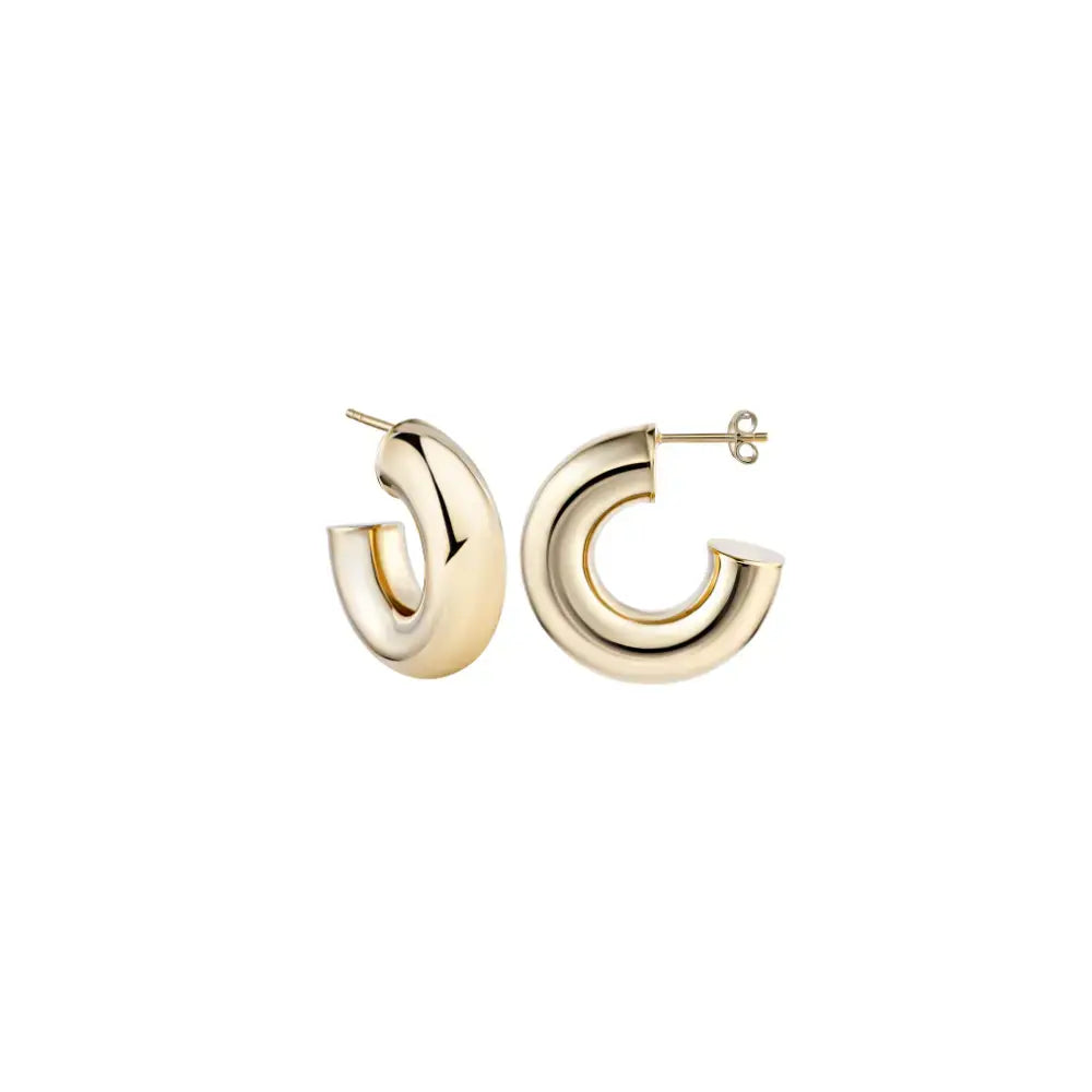 Domed Hoop Earrings in 14K Yellow Gold | JJ Jewelry Miami