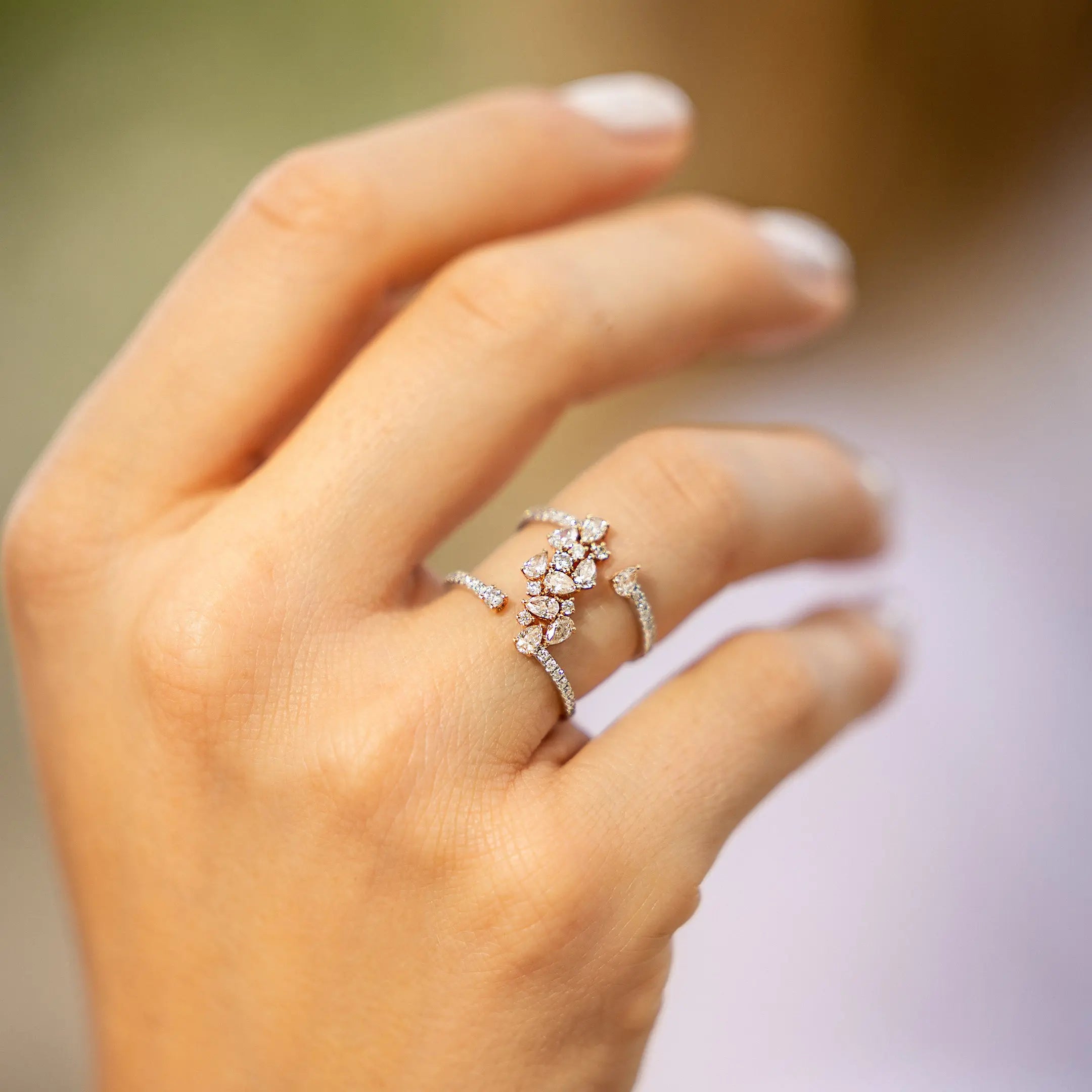 Double Band Cluster Diamond Ring-Princess Jewelry Shop