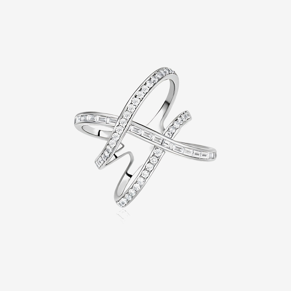Double Cross Diamond Cocktail Ring in 18K White Gold | JJ Jewelry