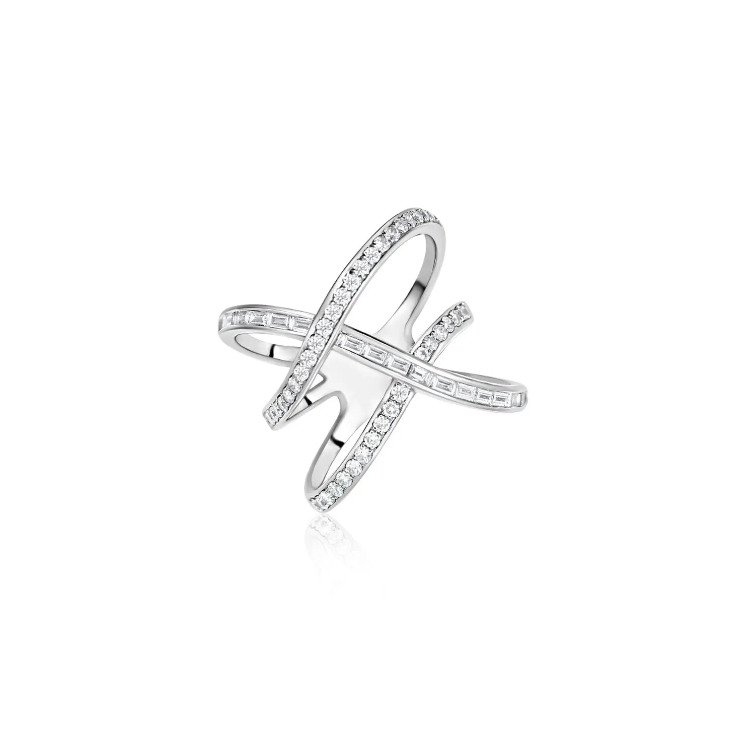 Double Cross Diamond Cocktail Ring in 18K Gold | JJ Jewelry Miami