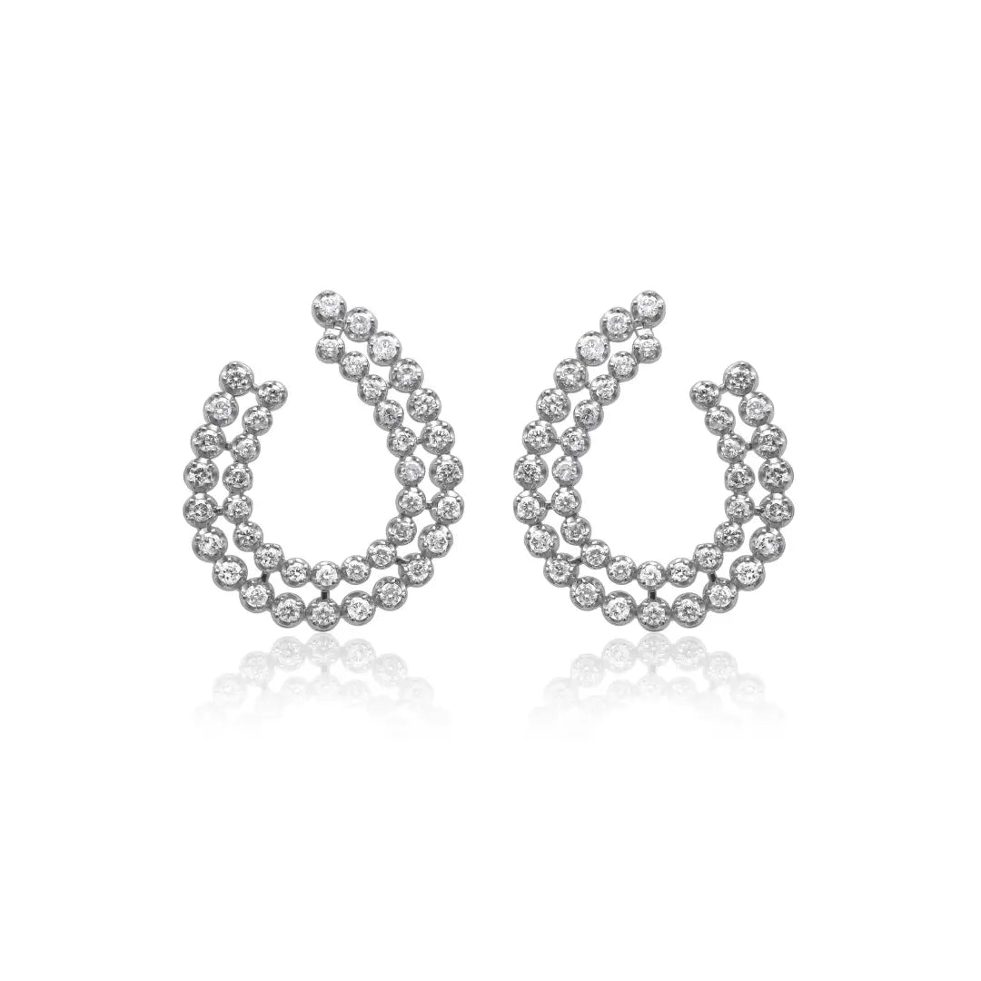 Double Row Diamond Garland Drop Earrings | 14K White Gold | JJ Jewelry Miami