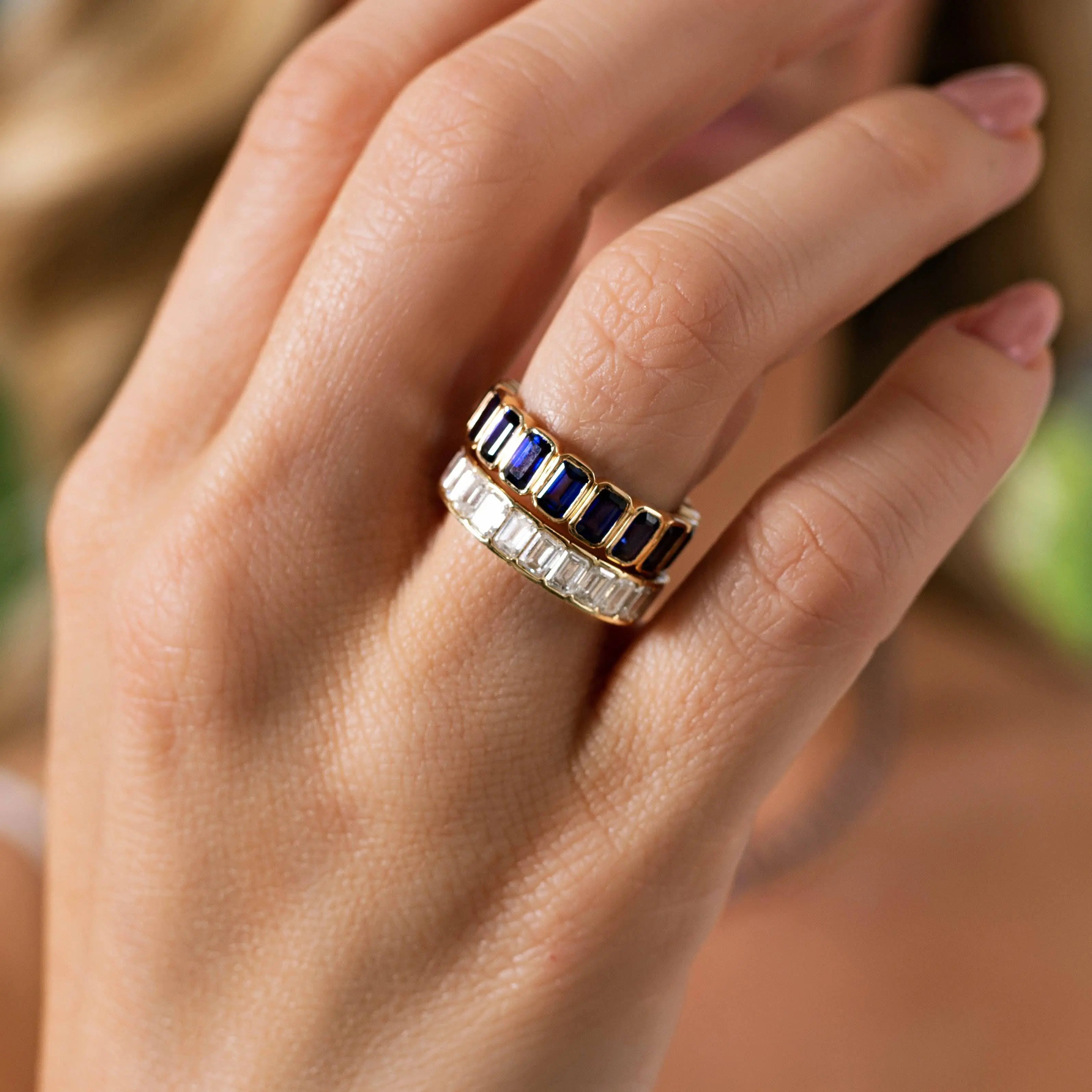 Emerald Cut Blue Sapphire Eternity Ring JJ Jewelry