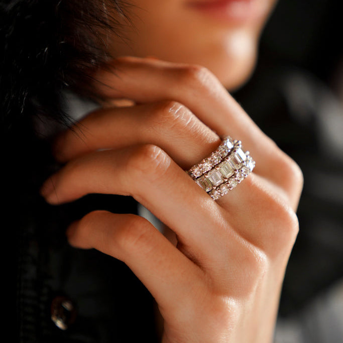 Emerald-Cut Diamond Full Eternity Band in 18K White Gold