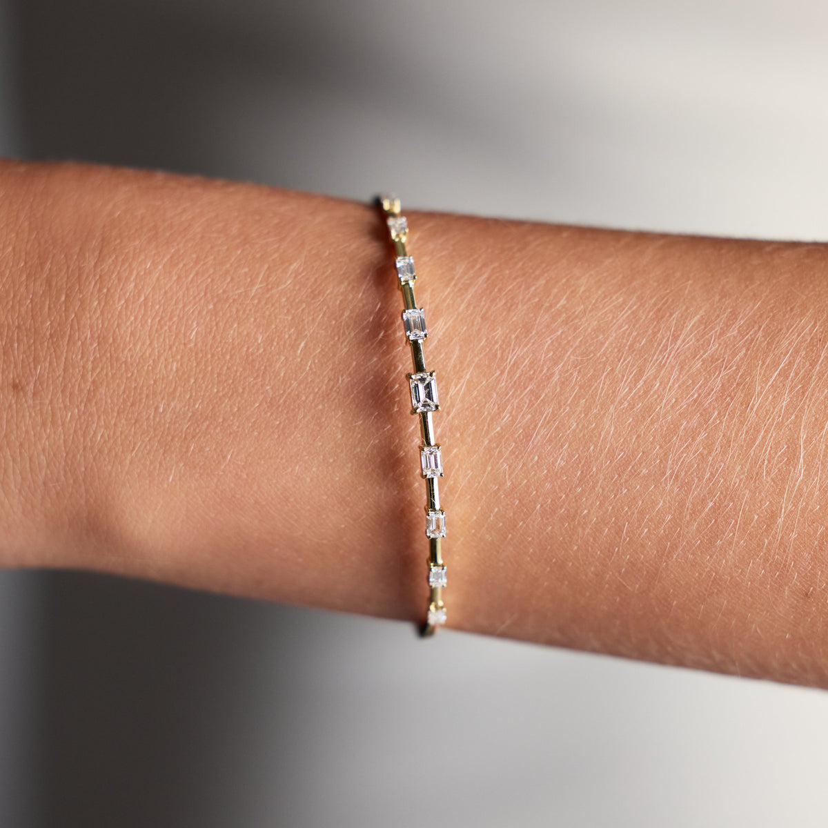 Emerald-Cut Diamond Flexible Bangle, lifestyle view 1 | JJ Jewelry