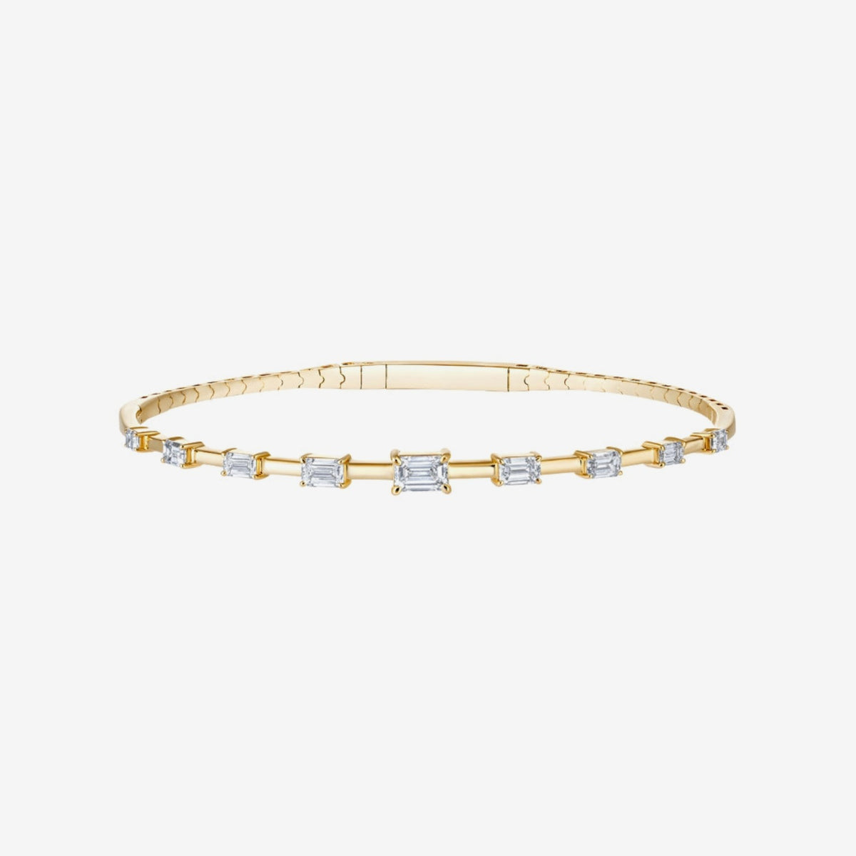 Emerald-Cut Diamond Flexible Bangle in Yellow Gold | JJ Jewelry