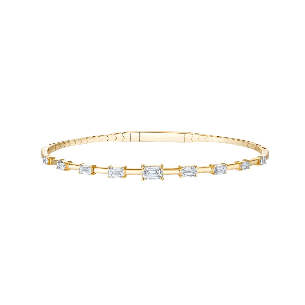 Emerald Cut Diamond Flexible Bangle in 18K Yellow Gold | JJ Jewelry Miami