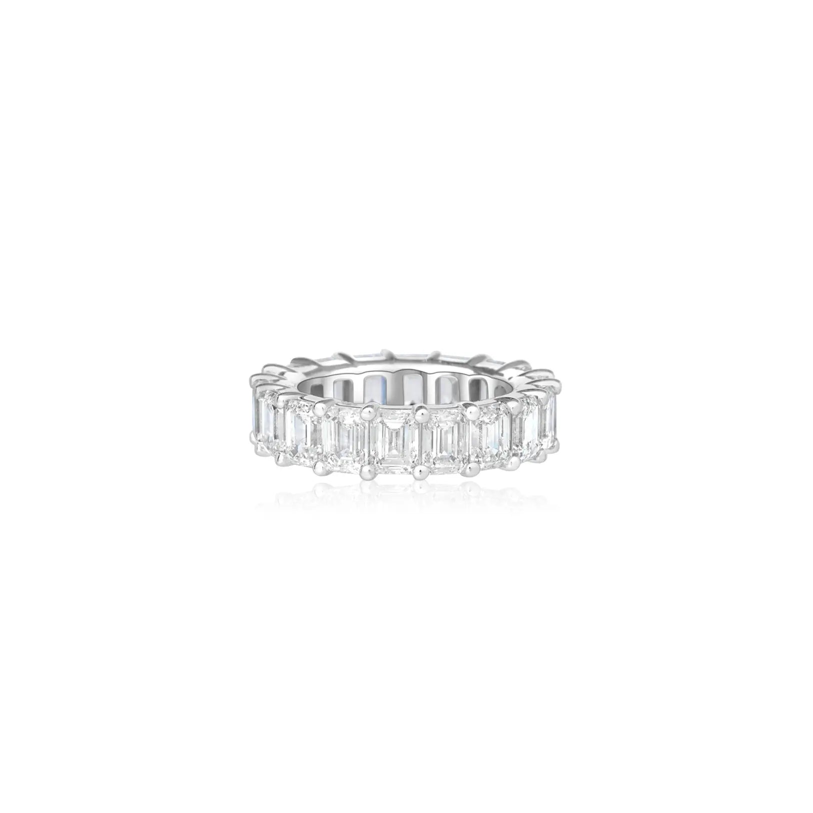 Emerald-Cut Diamond Full Eternity Band in 18K White Gold | JJ Jewelry Miami