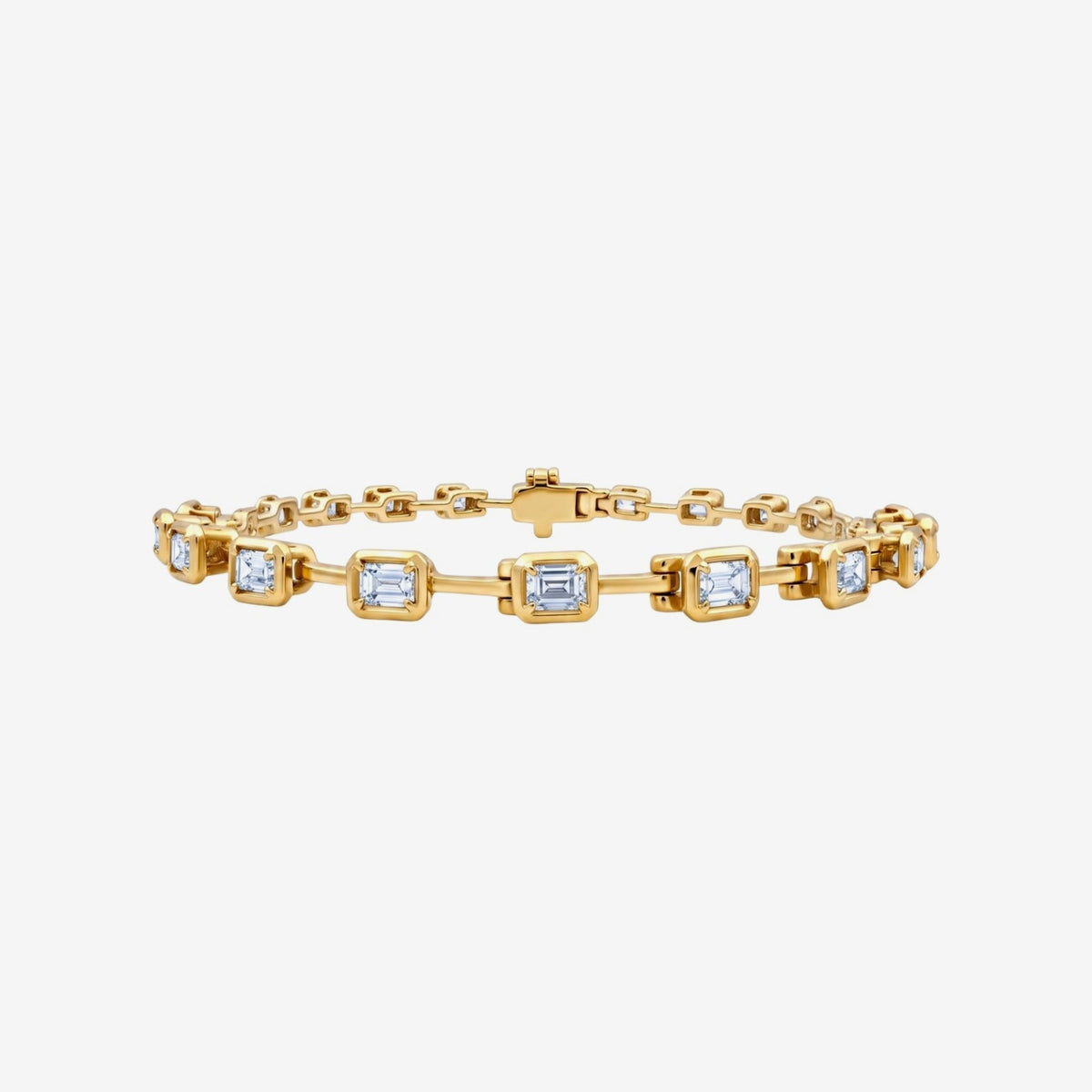 Emerald-Cut Diamond Spaced Bracelet in Yellow Gold | JJ Jewelry