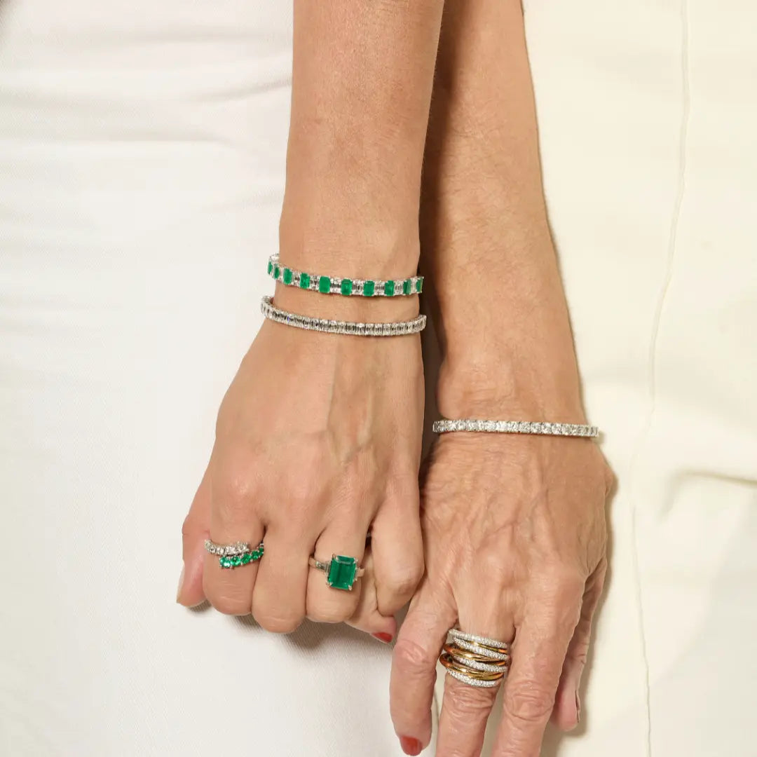 Emerald and Diamond Half Bangle-Princess Jewelry Shop