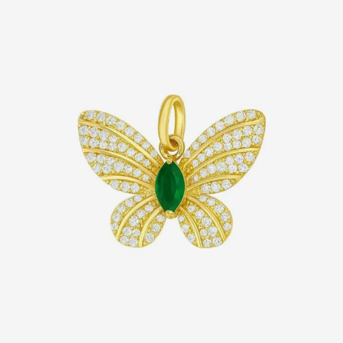 Emerald & Diamond Butterfly Pendant in 14K Yellow Gold, view 2 | JJ Jewelry Miami