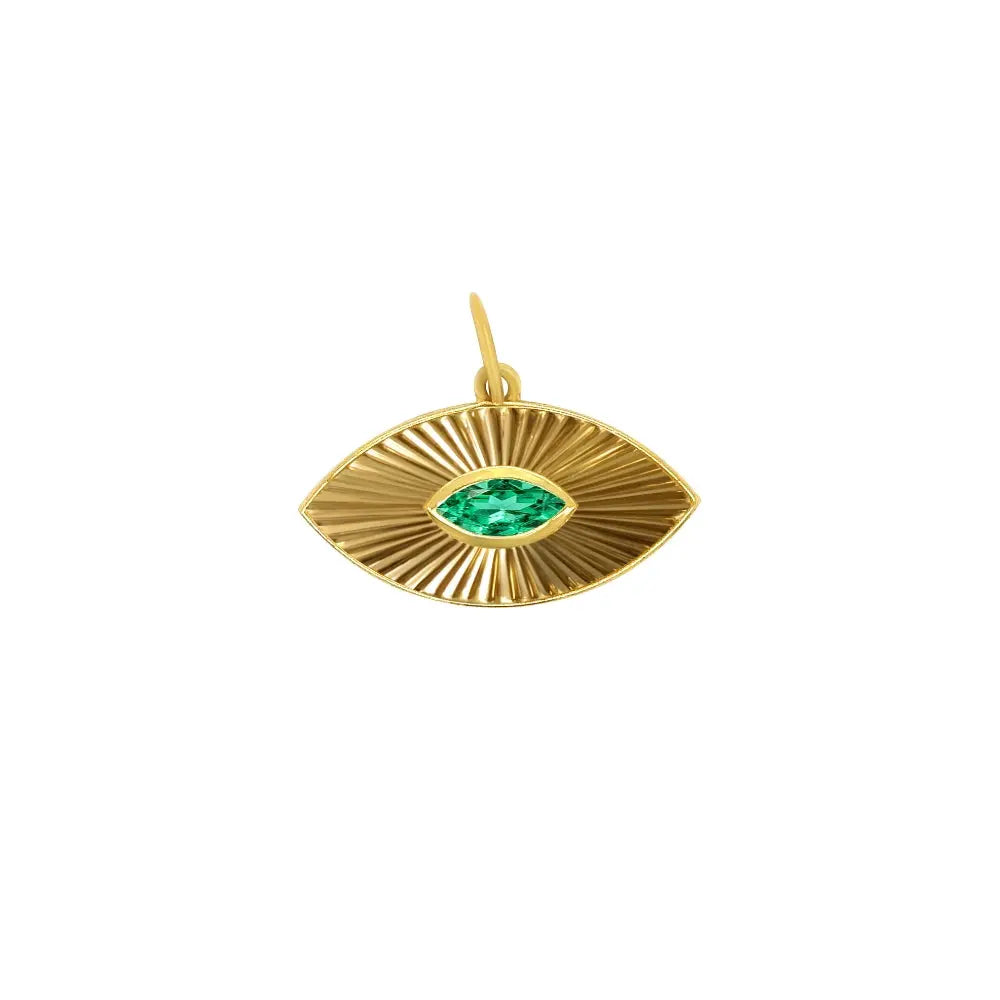 Emerald Eye Pendant in 14K Yellow Gold | JJ Jewelry Miami