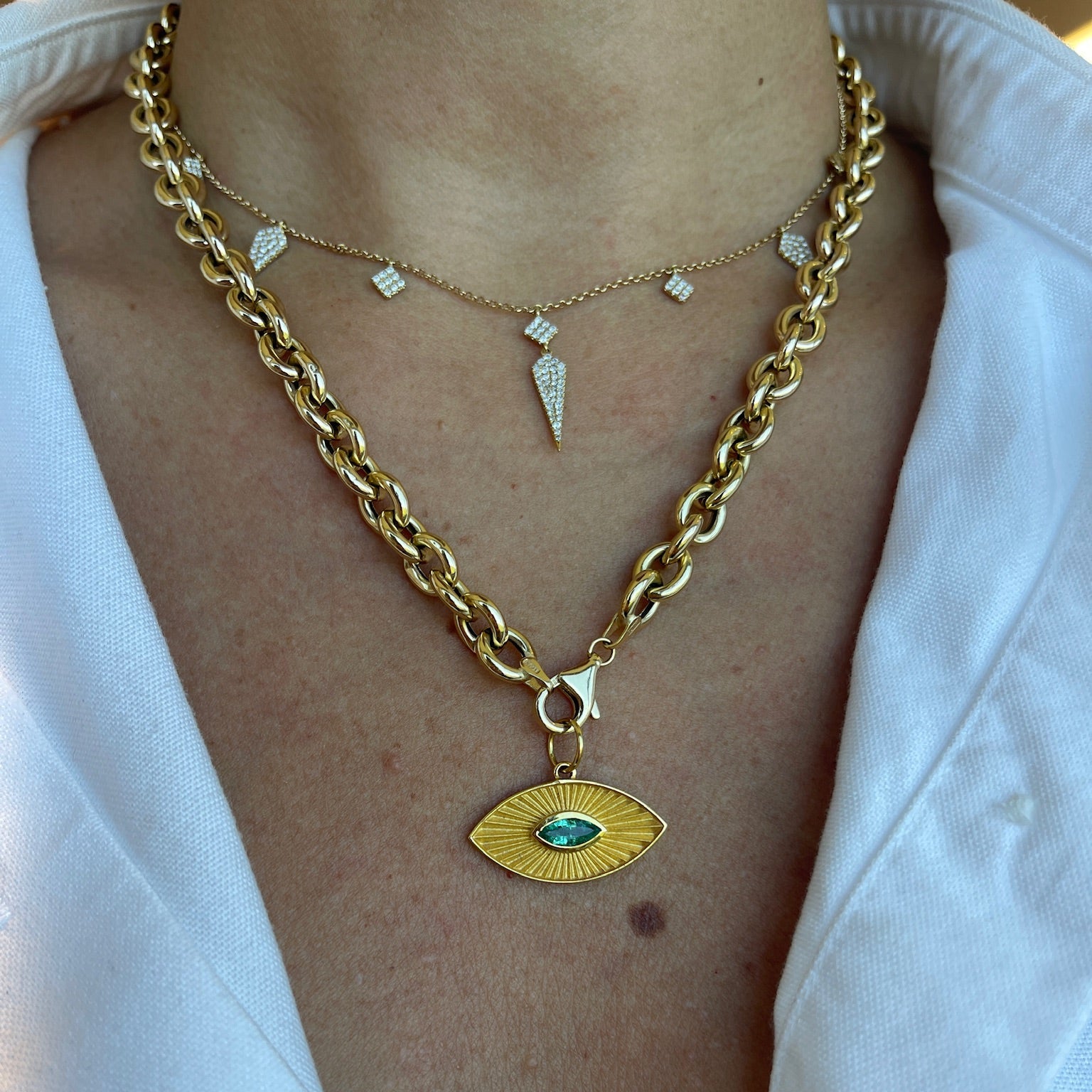 Emerald Eye Pendant in 14K Yellow Gold