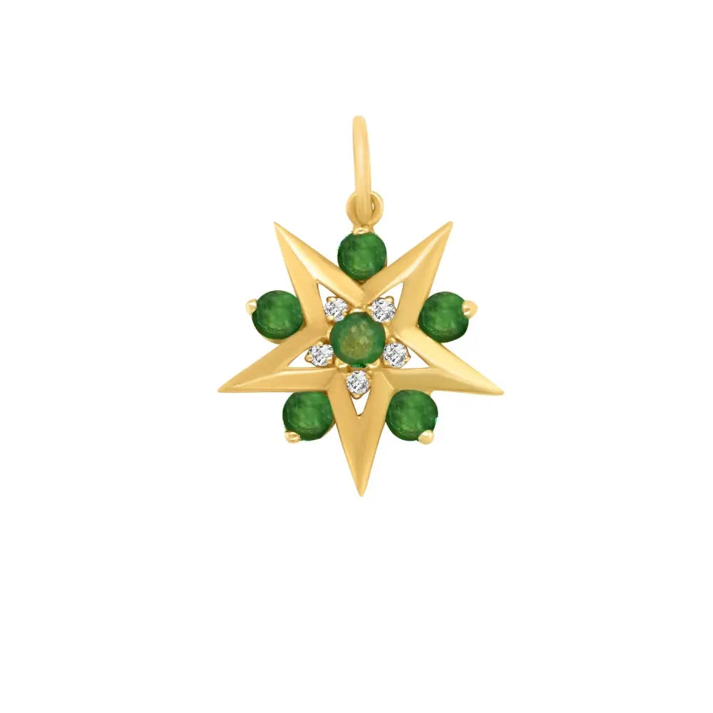 Emerald Star Pendant with Diamonds | 14K Yellow Gold | JJ Jewelry Miami