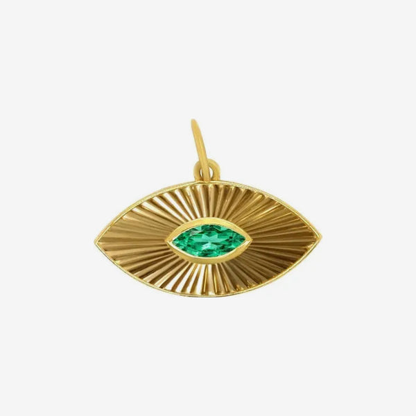 Emerald Sunray Eye Pendant in 14K Yellow Gold, view 2 | JJ Jewelry Miami