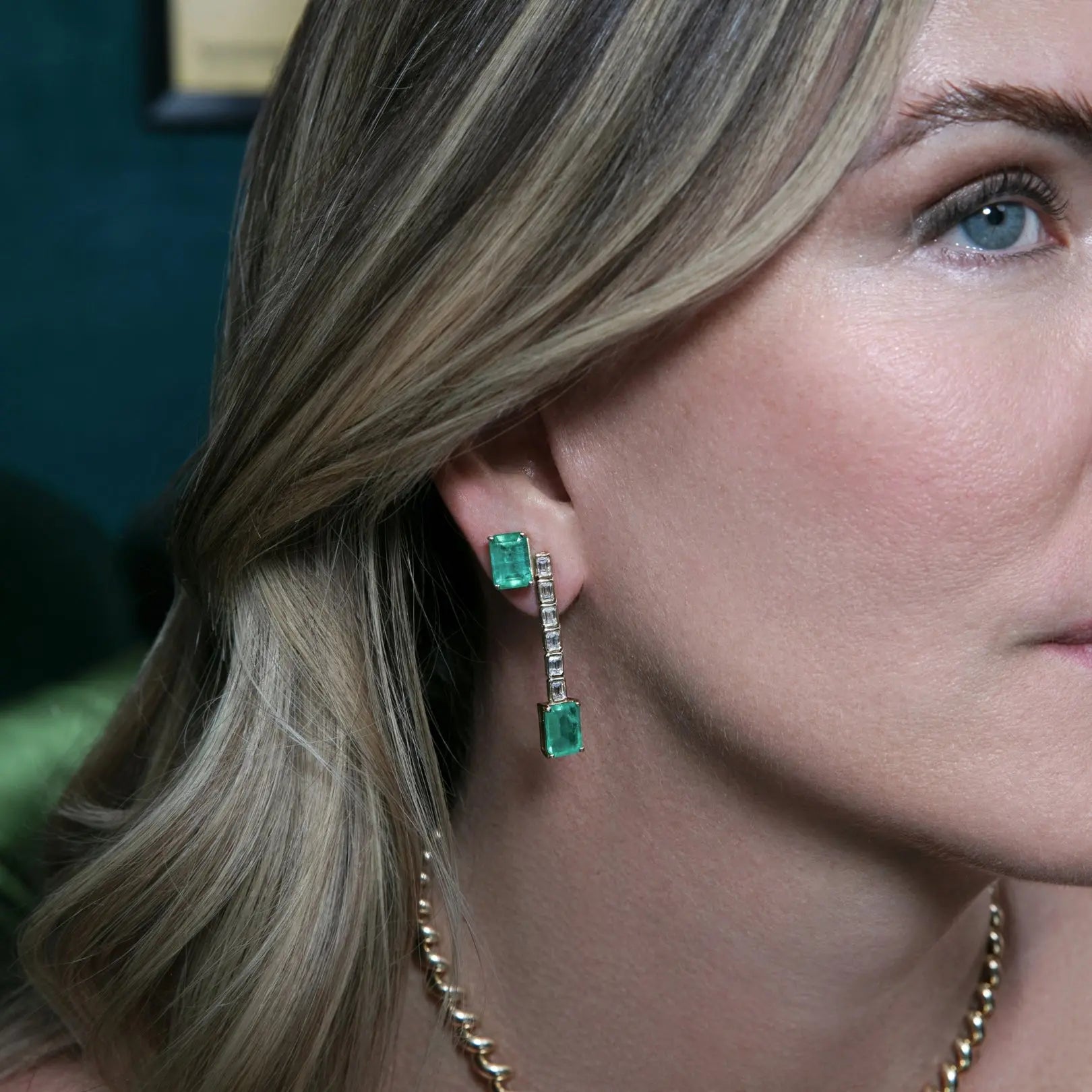 Emerald & Diamond Bezel Earrings-Princess Jewelry Shop