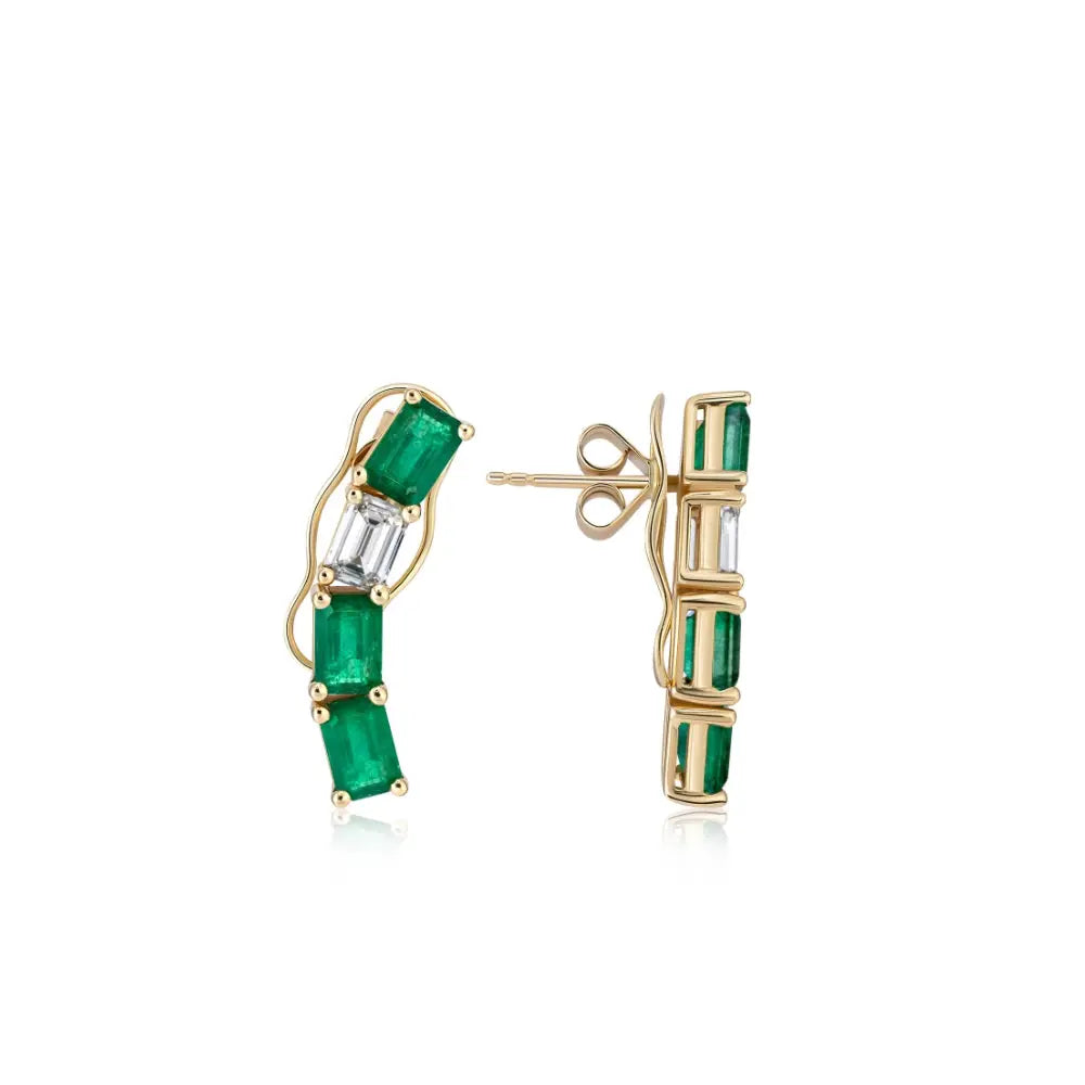 Emerald and Diamond Baguette Ear Crawler-Princess Jewelry Shop