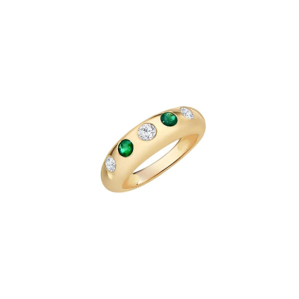 Emerald and Diamond Dome Ring in 14K Yellow Gold | JJ Jewelry Miami