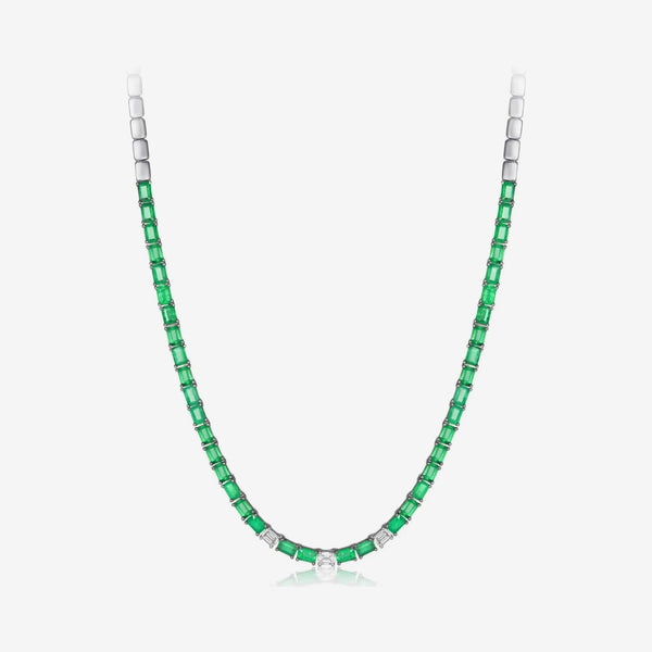 Emerald and Diamond Half Necklace in 18K White Gold, gray background | JJ Jewelry Miami