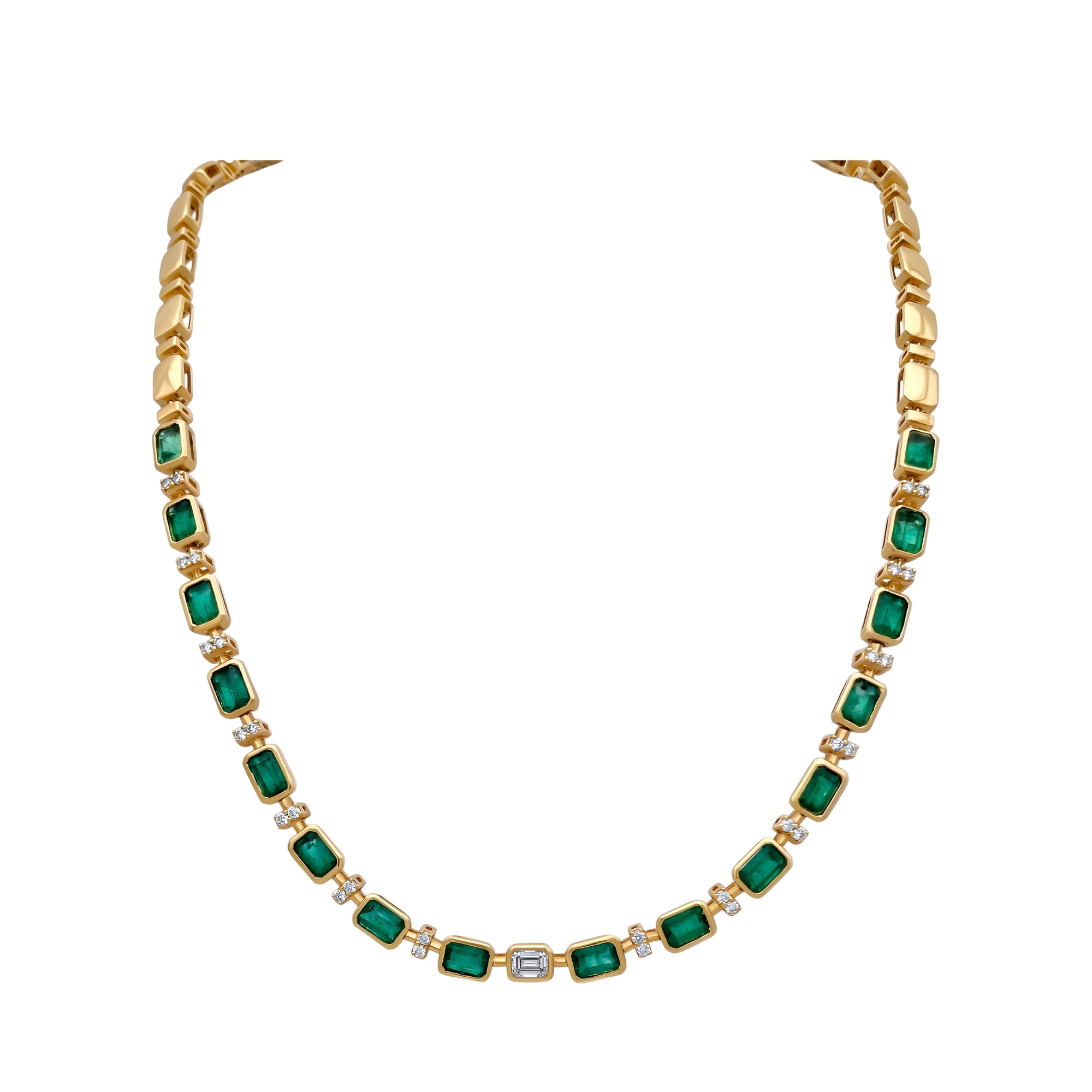 Emerald and Diamond Lariat Necklace in 18K Yellow Gold